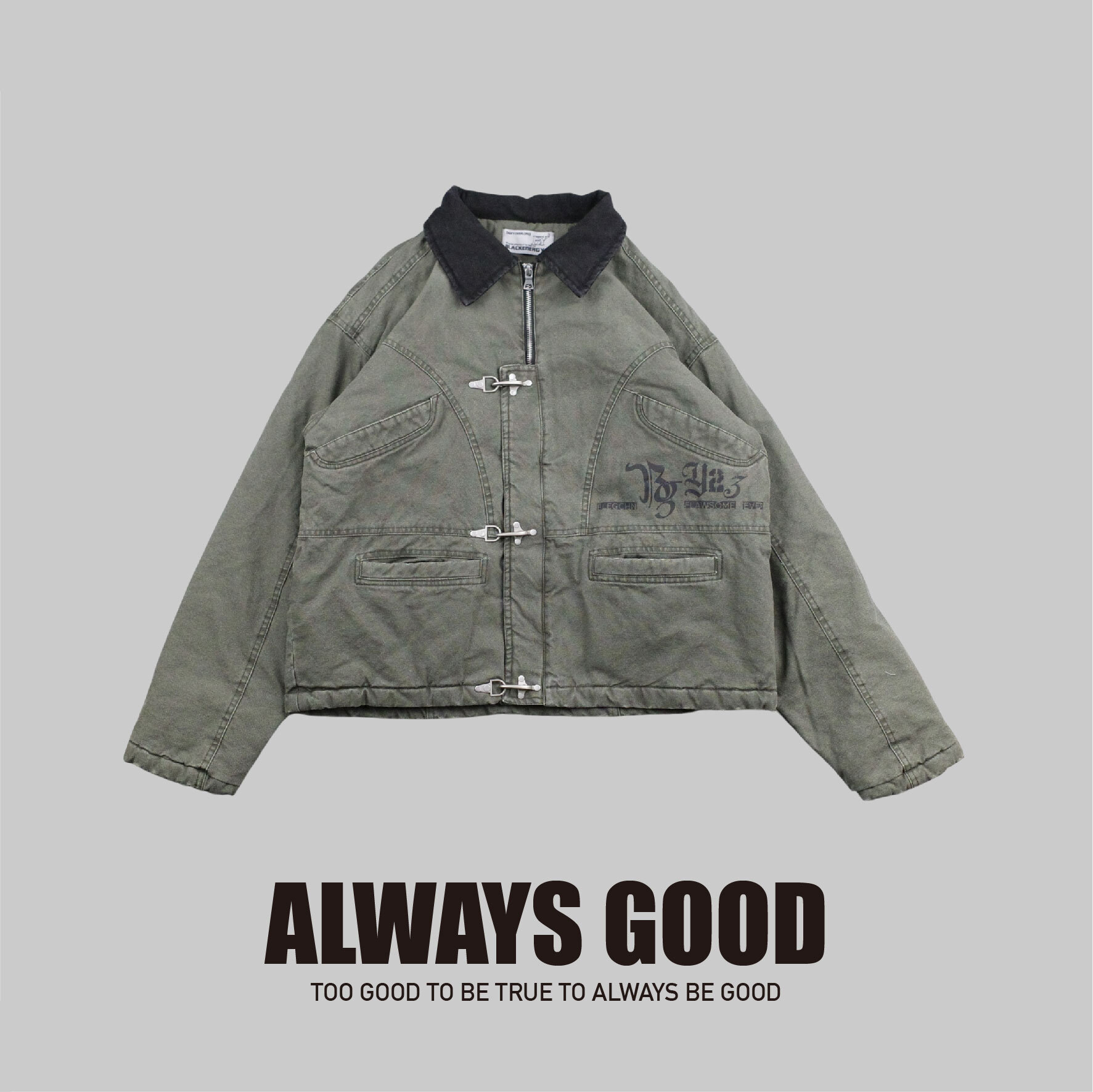 『Always_Good』中世紀戰馬 拼接 消防扣 鋪棉 工裝 外套