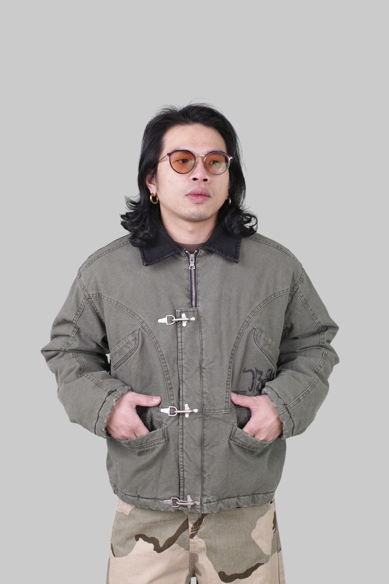 『Always_Good』中世紀戰馬 拼接 消防扣 鋪棉 工裝 外套