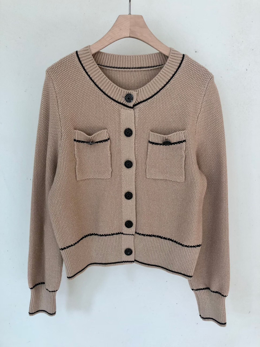 配色車線織紋感雙口袋圓領排釦上衣罩衫 / 4色