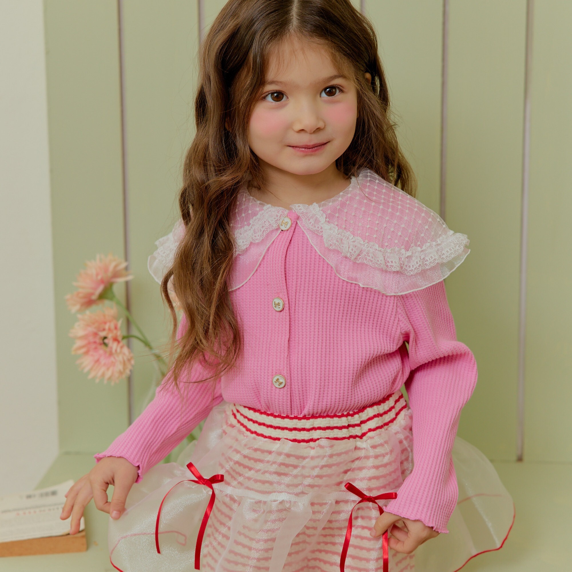 90-130 緞帶蕾絲領外套 2色