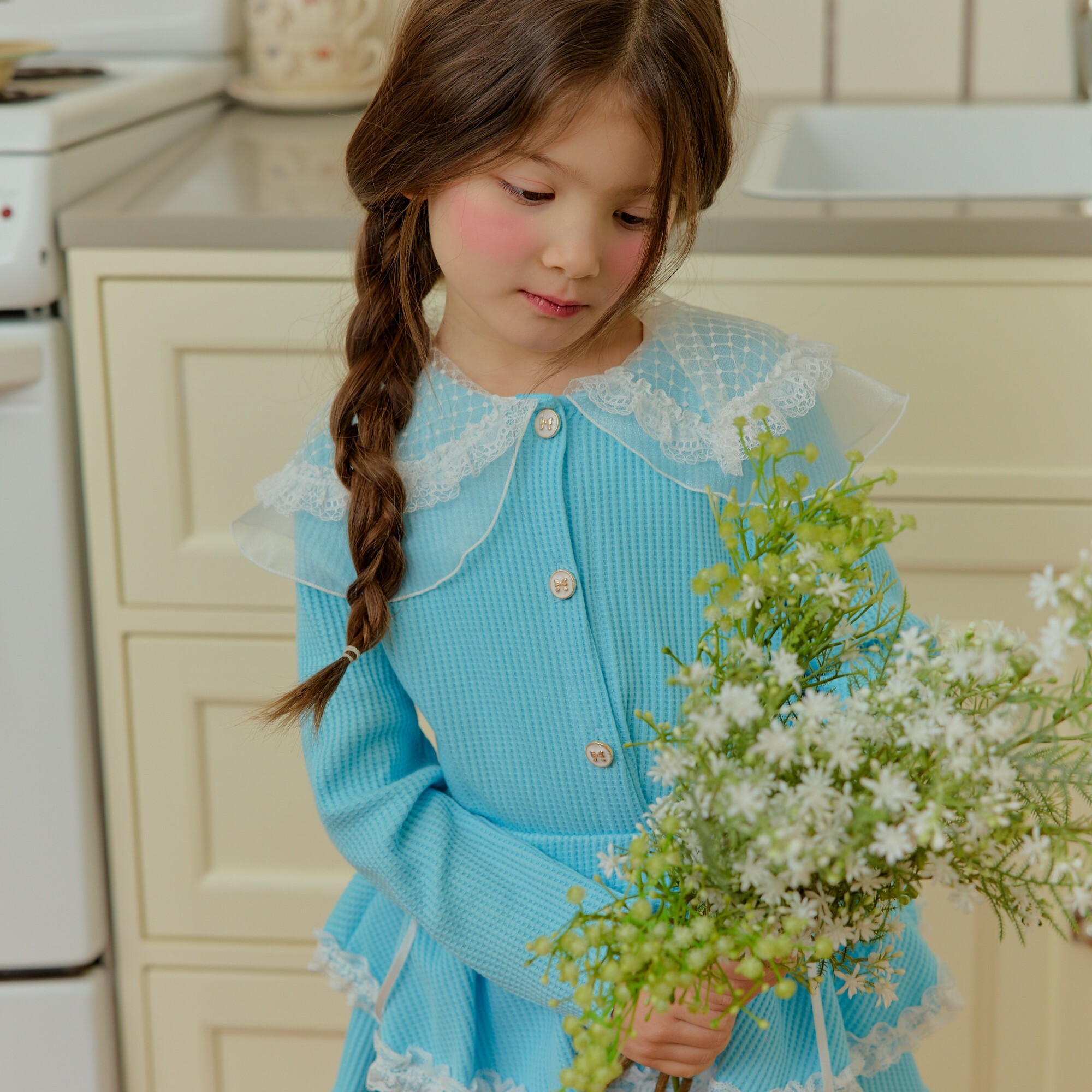 90-130 緞帶蕾絲領外套 2色