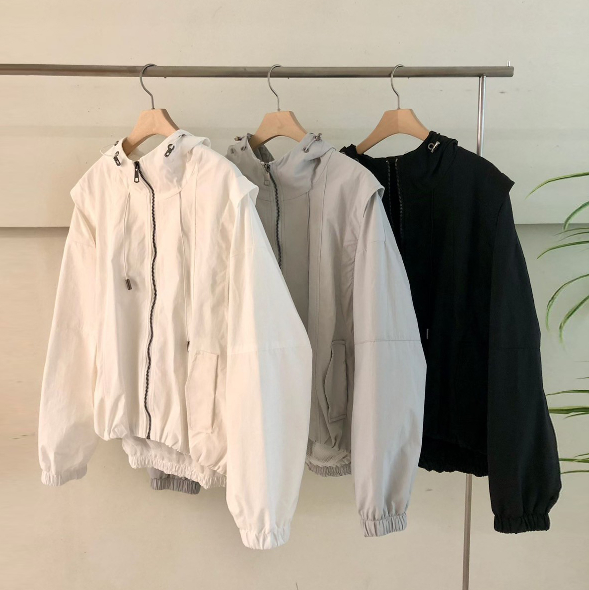 休閒氣息連帽造型拉鍊縮腰外套 / 3色