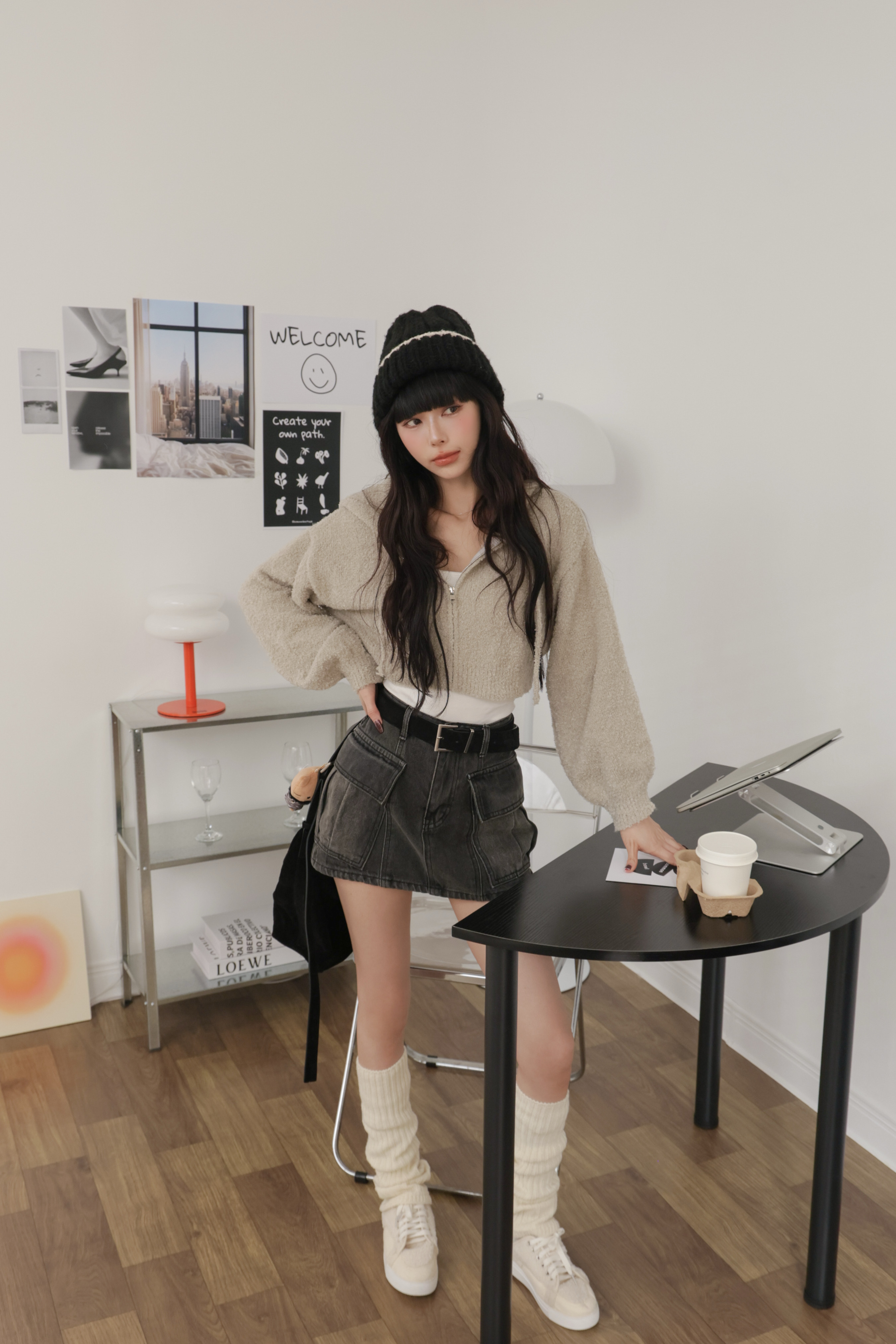 （現貨）水洗牛仔工裝褲裙 #墨色