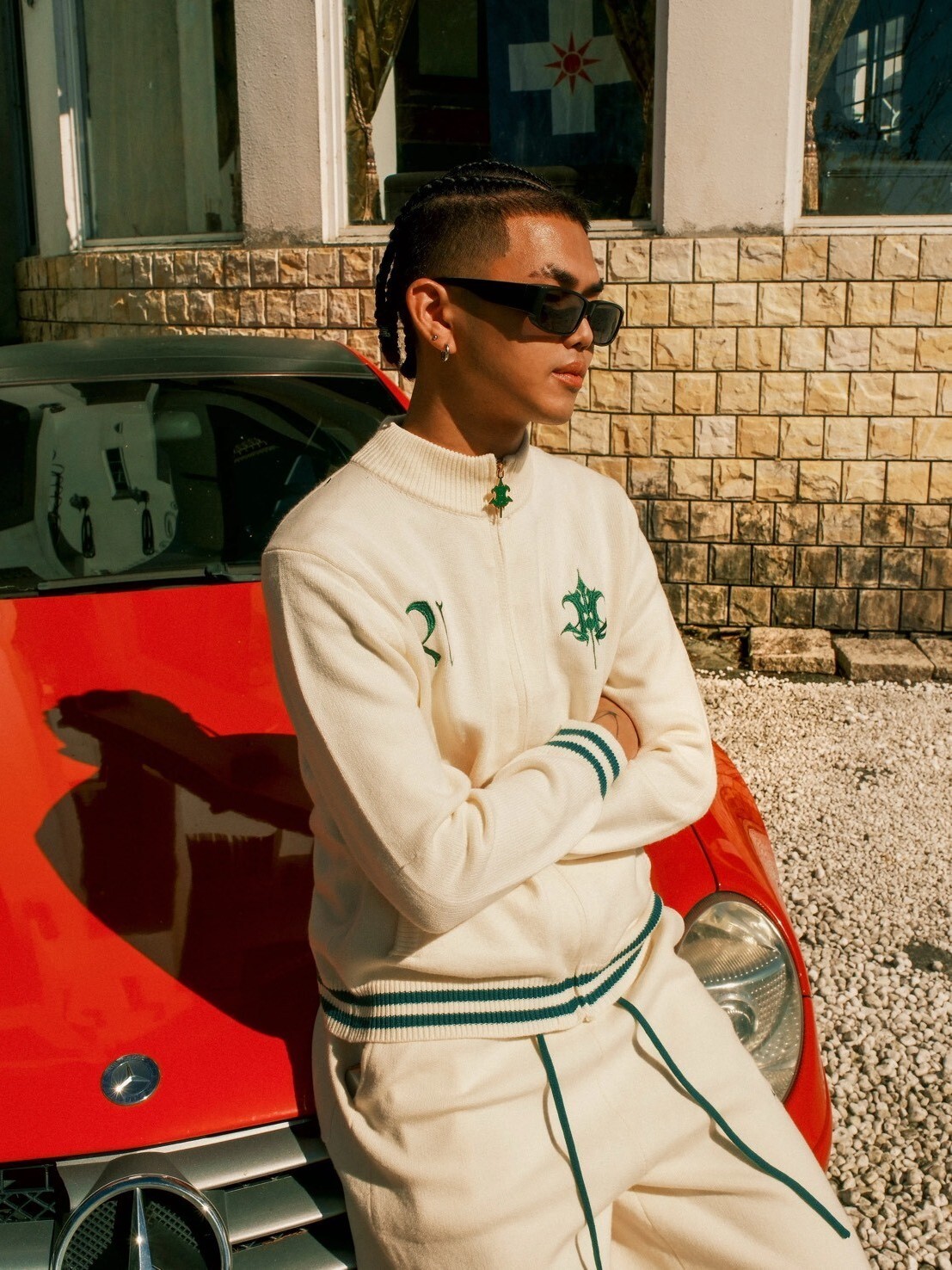 ATONE STUDIO 限定款 米白綠 水鑽刺繡皇家Logo針織外套夾克 “CASANOVA” KNITTED JACKET