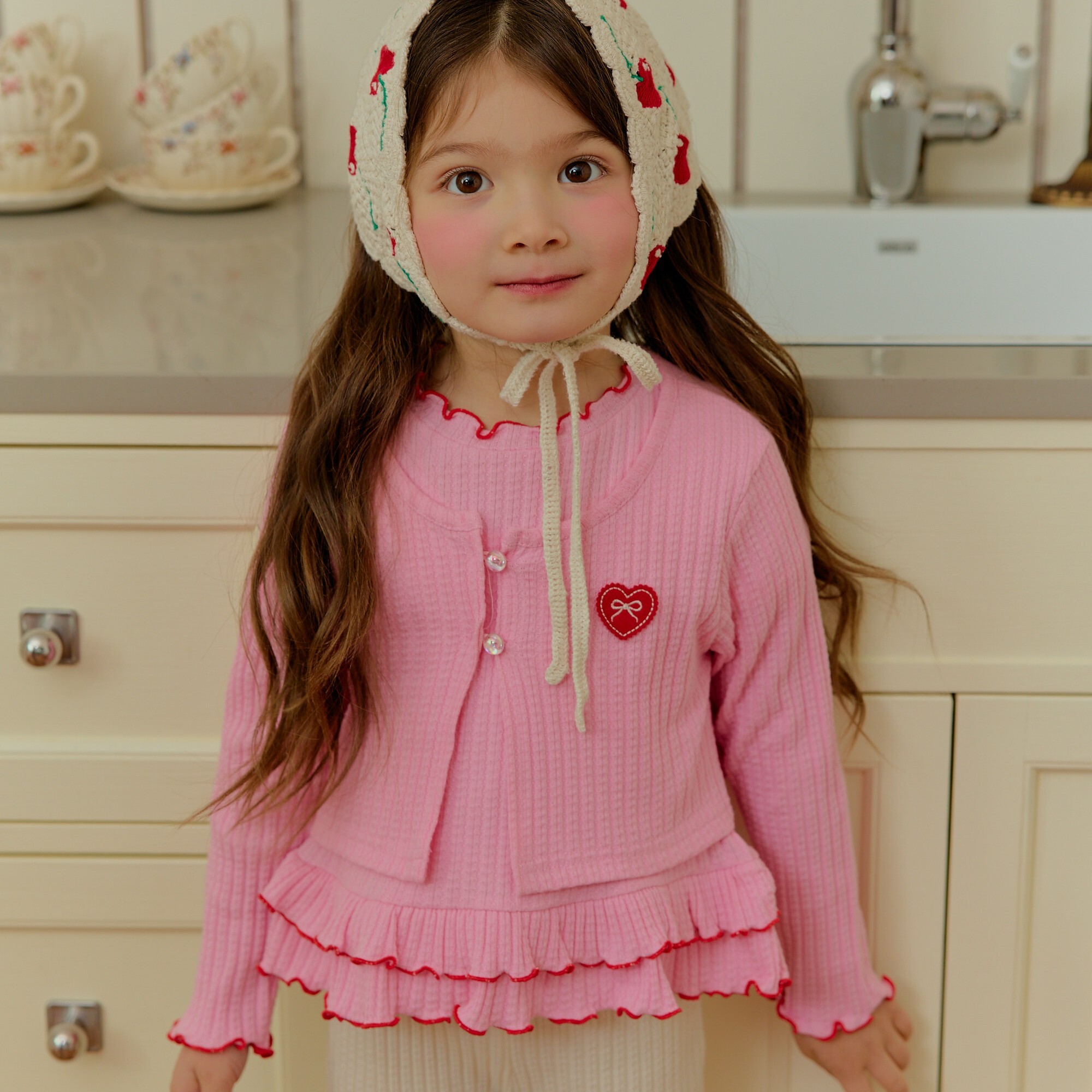 90-130 木耳捲邊上衣+外套套裝 2色