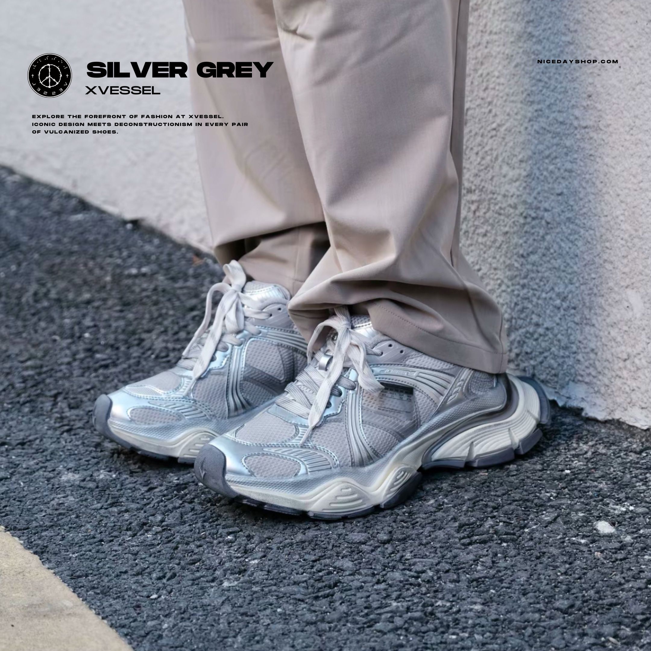 NICEDAY 代購 Xvessel 白 白銀 做舊 銀白 老爹 復古 增高 未來 解構 吳建豪 S25X68SW