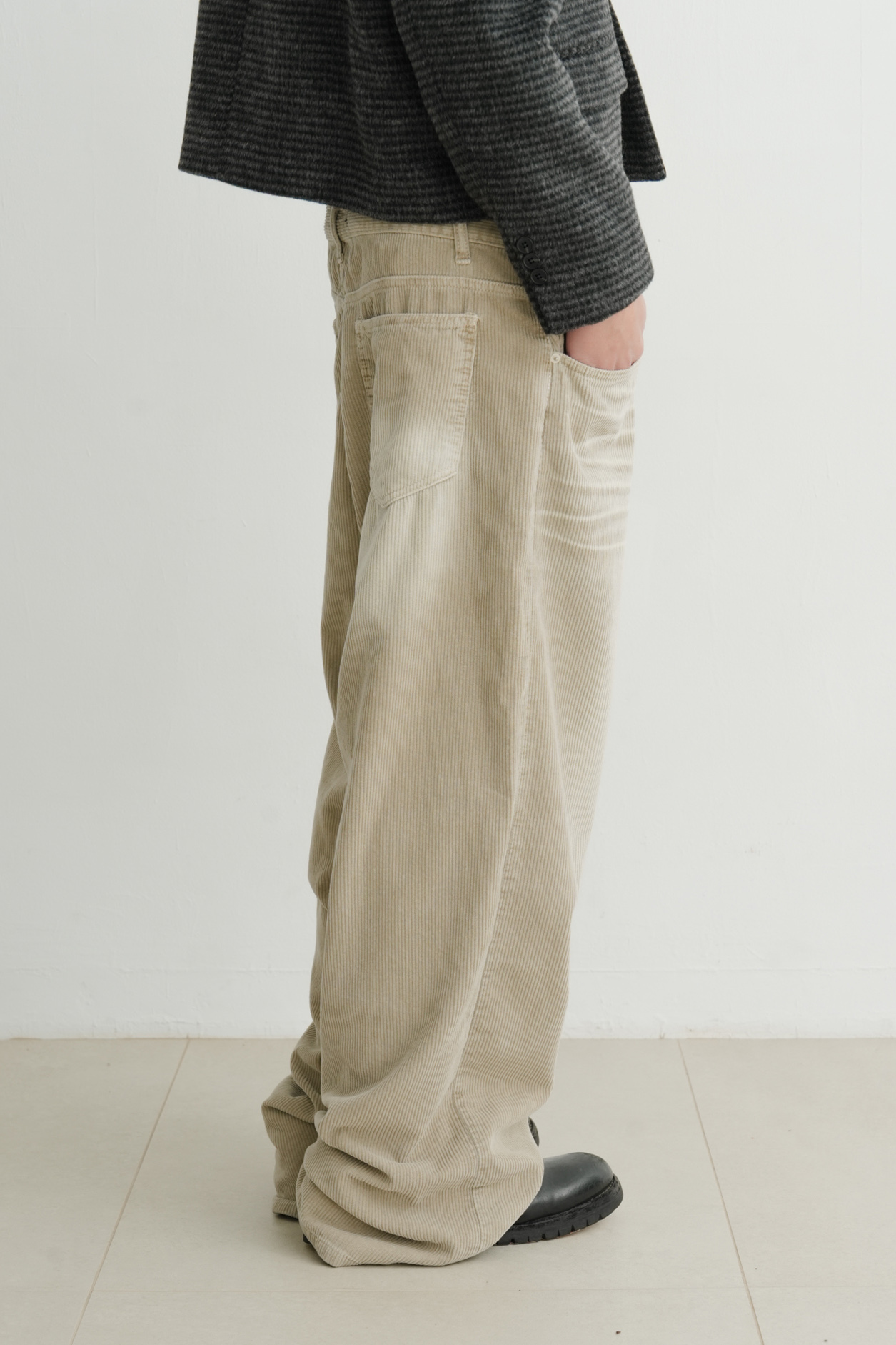 corduroy washed wide pants #長褲