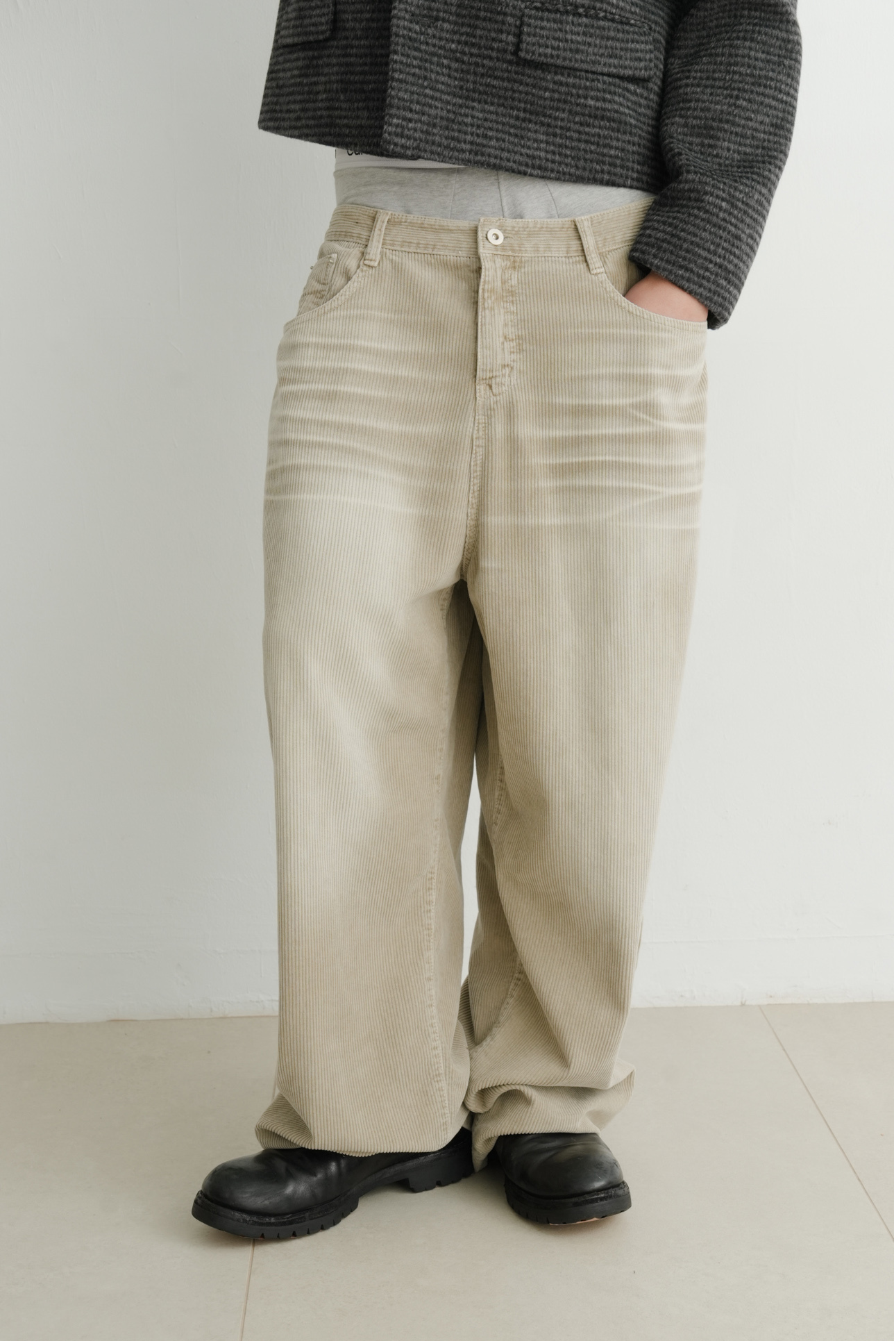 corduroy washed wide pants #長褲