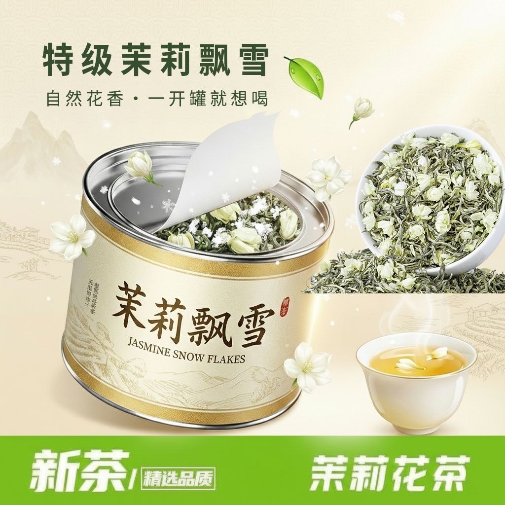 预购 特级 茉莉飘雪正季新茶横县 茉莉浓香耐泡型口粮罐装