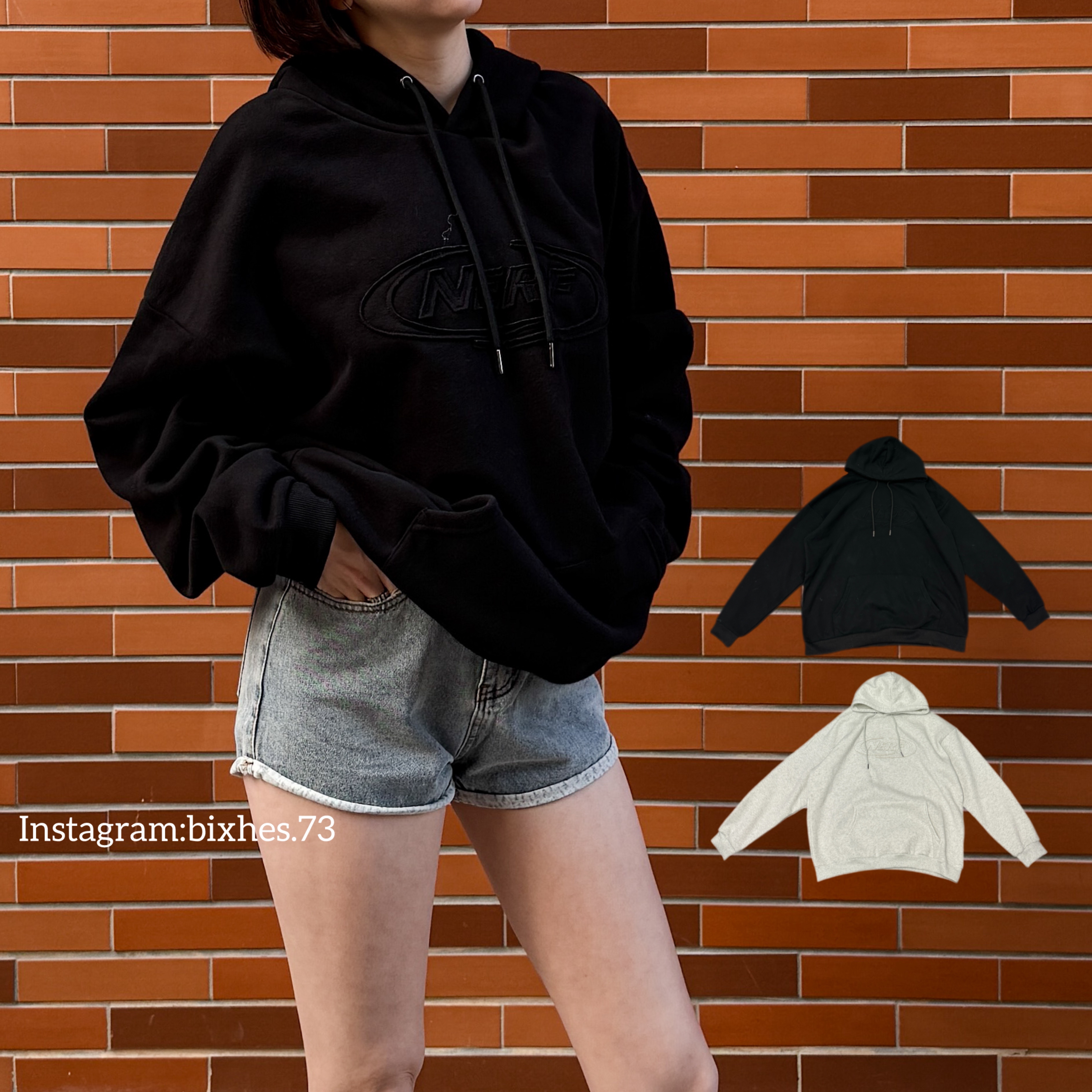 圓標同色貼布寬鬆帽T(B00051)