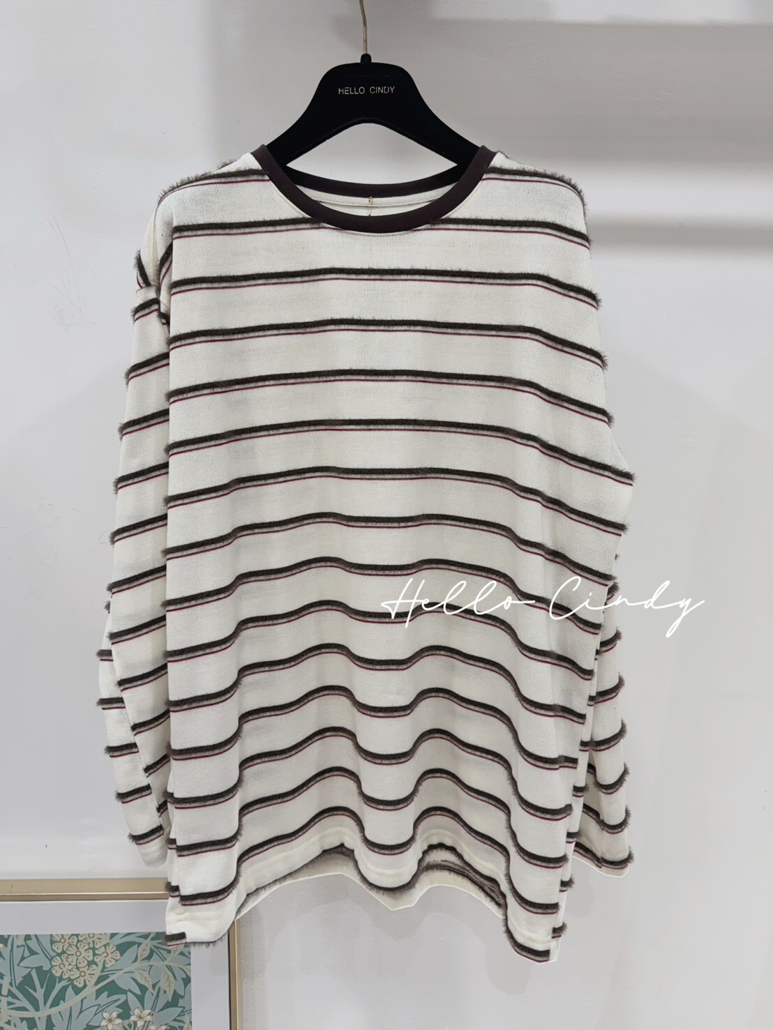 B01132 韓國同款～咖色立體條紋薄款寬鬆感棉質上衣