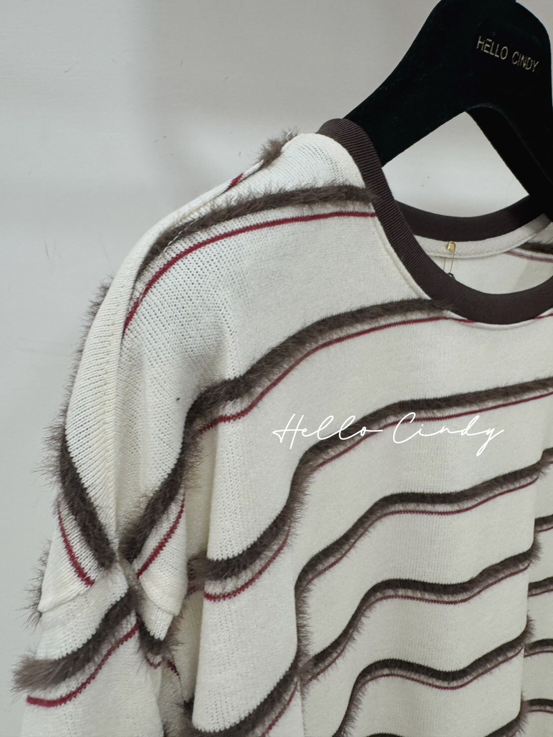 B01132 韓國同款～咖色立體條紋薄款寬鬆感棉質上衣