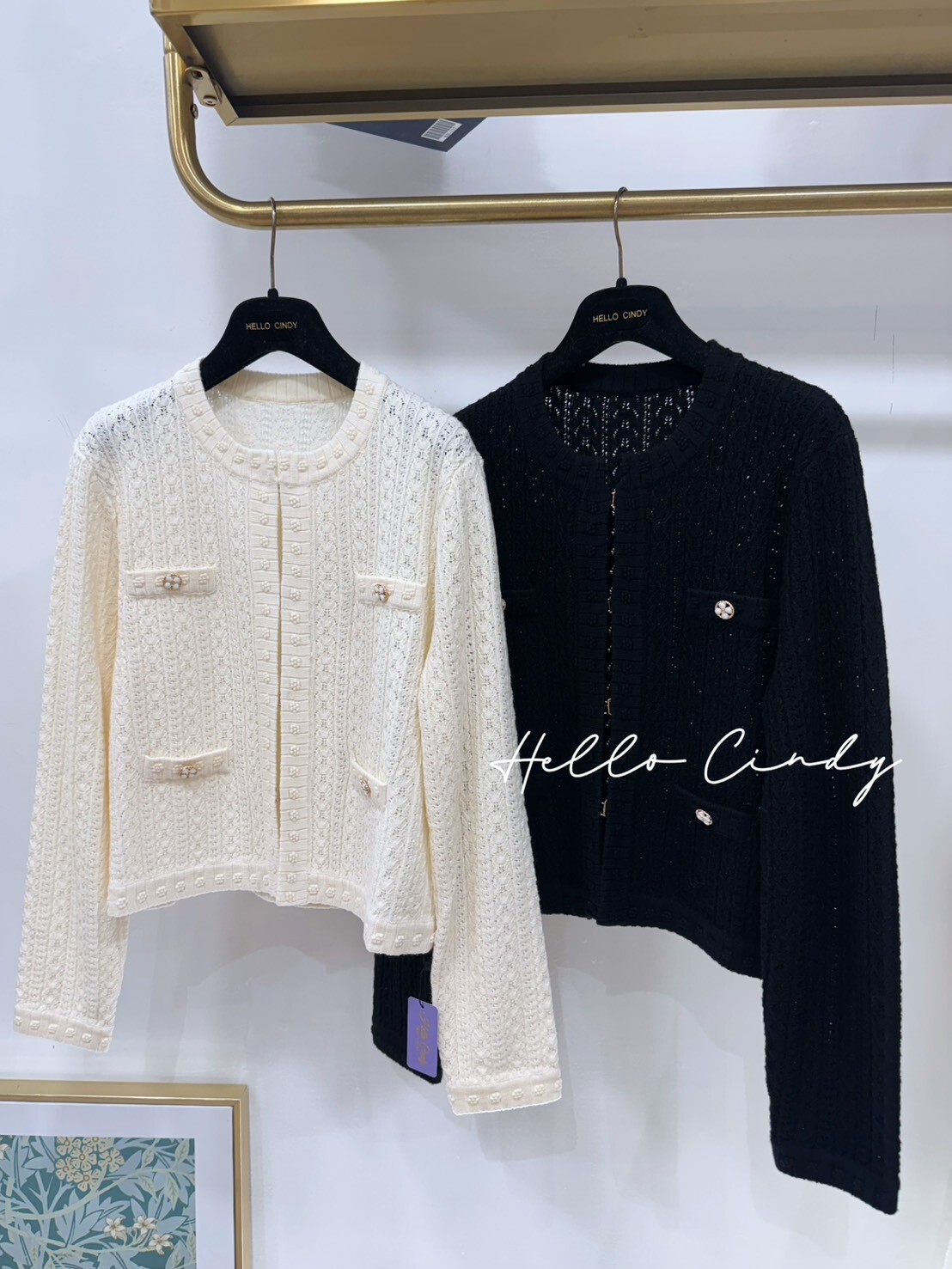 B01121 Cindy自留～精品級珍珠和釦羊毛雕花針織小外套