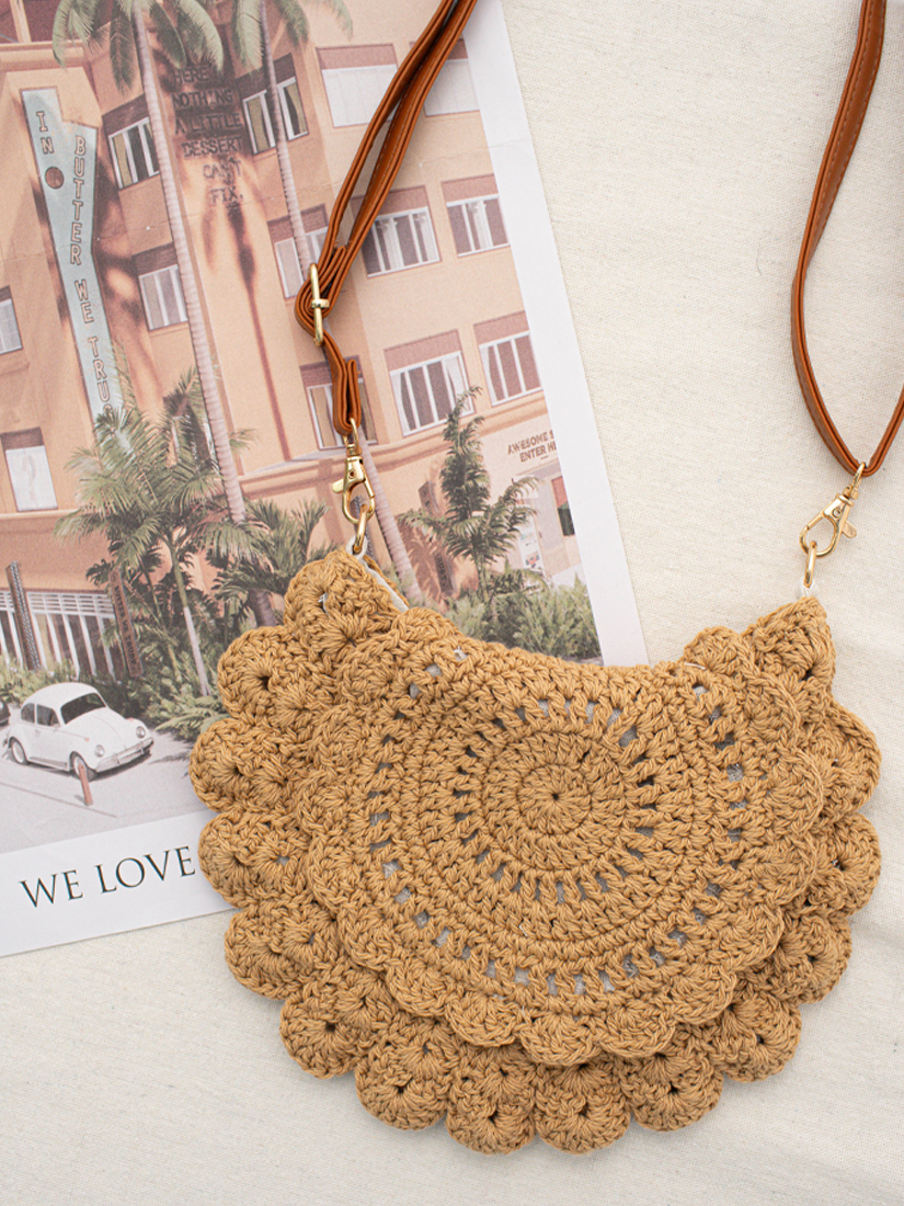 自然棉線編織斜背包