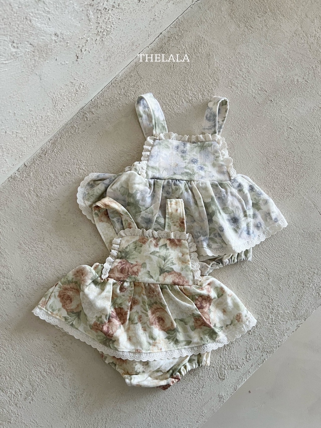 正韓春lalla 嫩嬰春季小花吊帶包屁裙