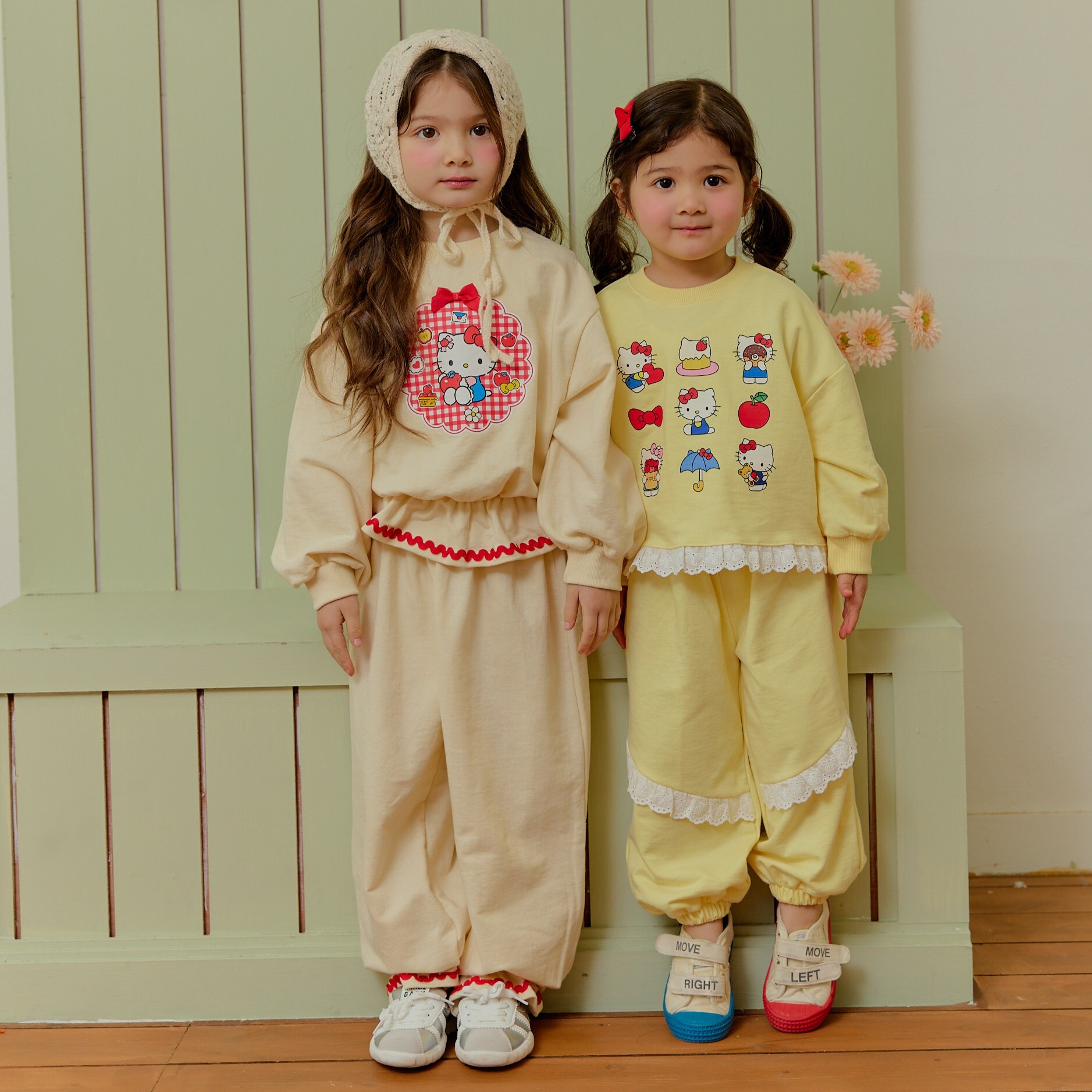 90-130 格紋KT滾邊可愛套裝 2色