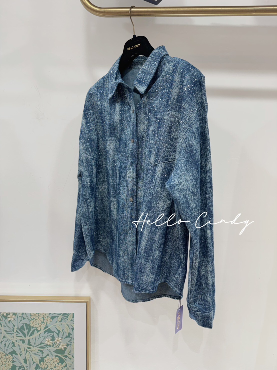 B01134 法式街頭奢華感水鑽牛仔襯衫外套