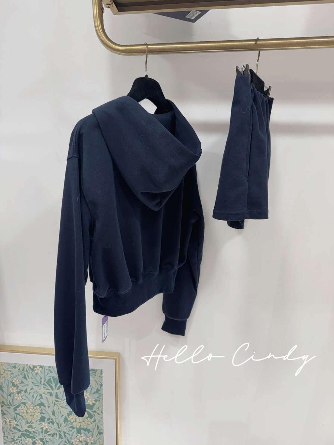 B01128 Cindy自留美式微辣款～深藍太空棉質連帽夾克+超短褲裙組