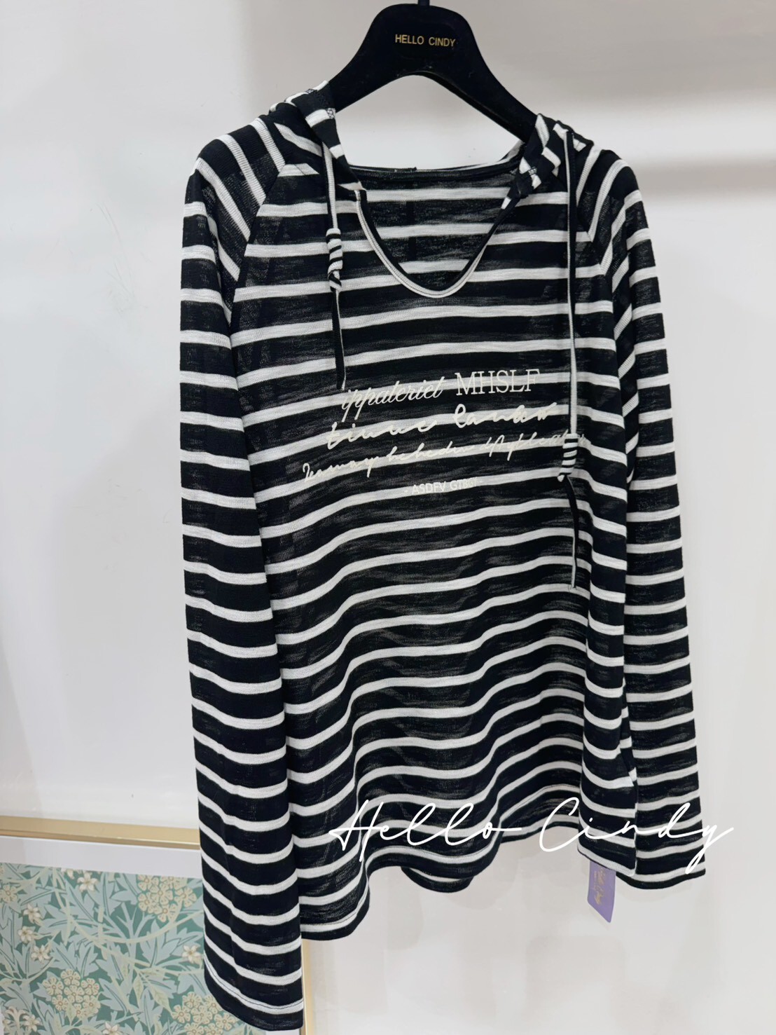 B01124 超顯瘦竹紗條紋連帽上衣