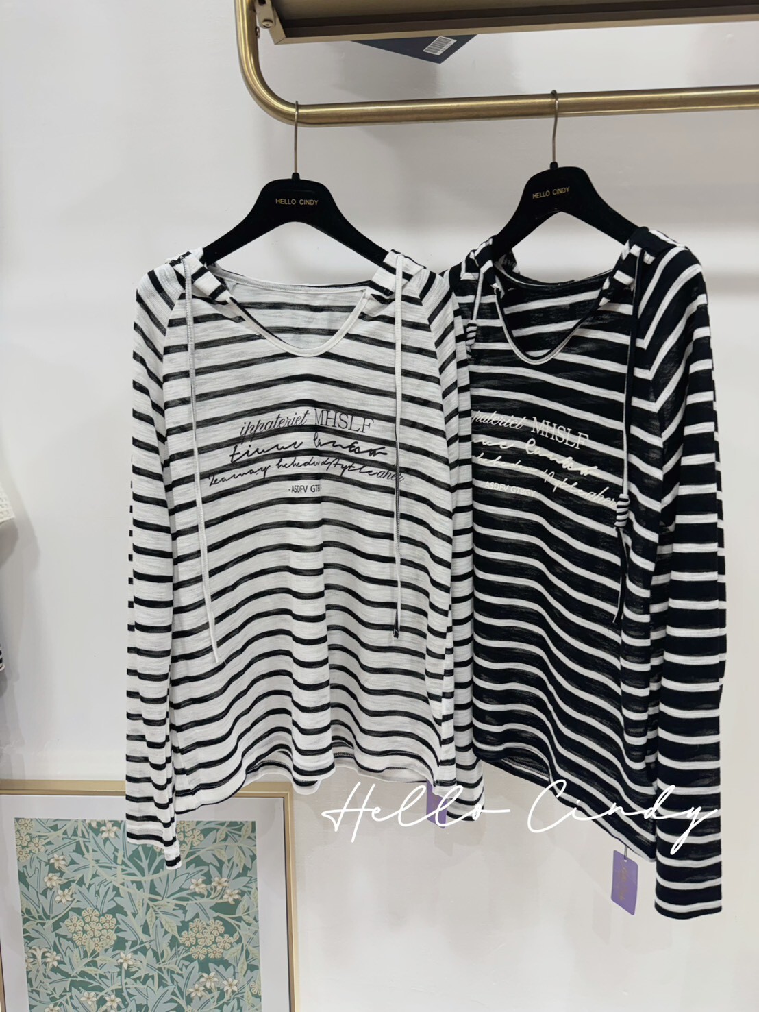 B01124 超顯瘦竹紗條紋連帽上衣