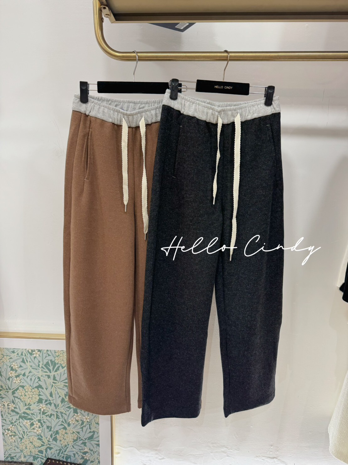 B01018 超顯瘦腰頭撞色綁帶毛呢寬褲