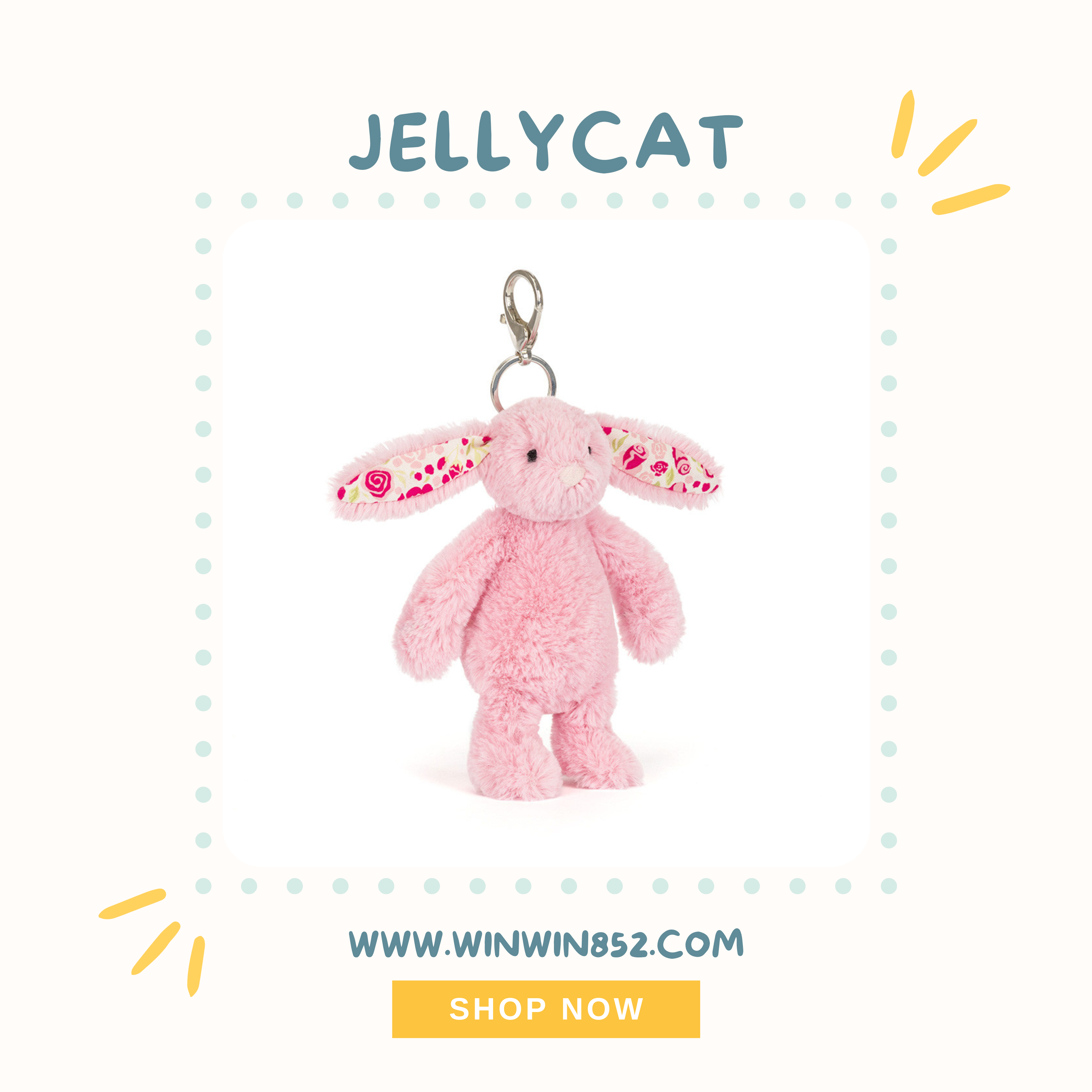 Jellycat Blushkin Blossom Bunny Bag Charm