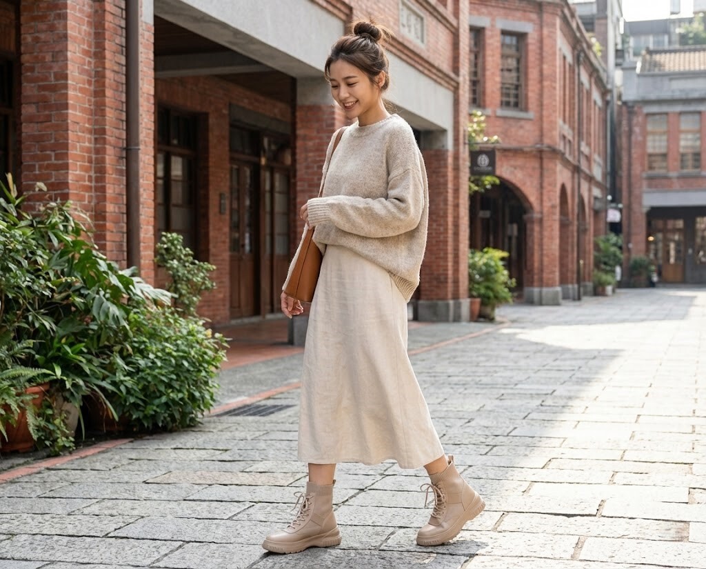 Sanly Joy 克洛伊 3cm 厚底靴的修飾優勢，提供褲管長度與襪子搭配的標準 SOP，解決短靴穿搭困擾。