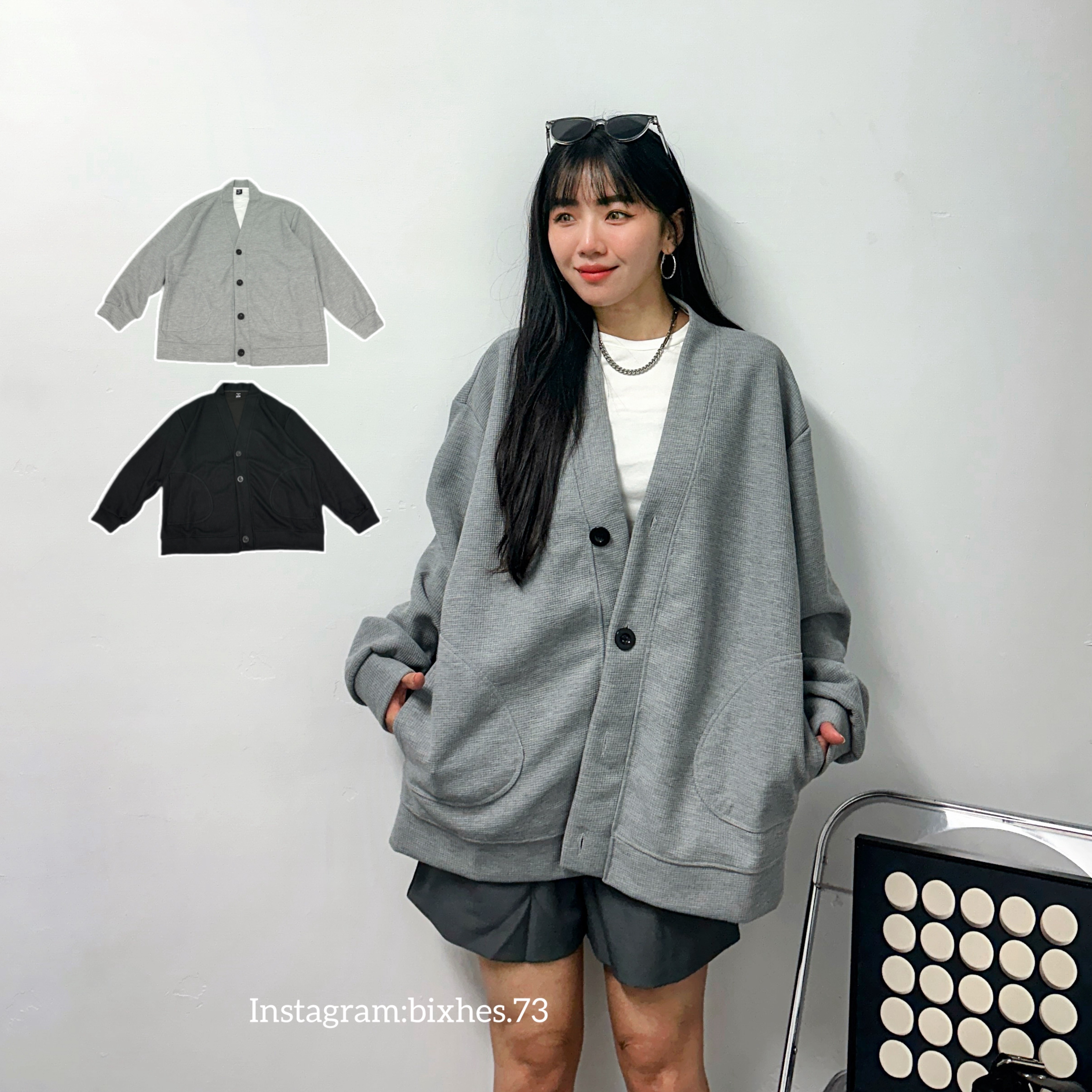 V領華夫格開衫外套(F00021)