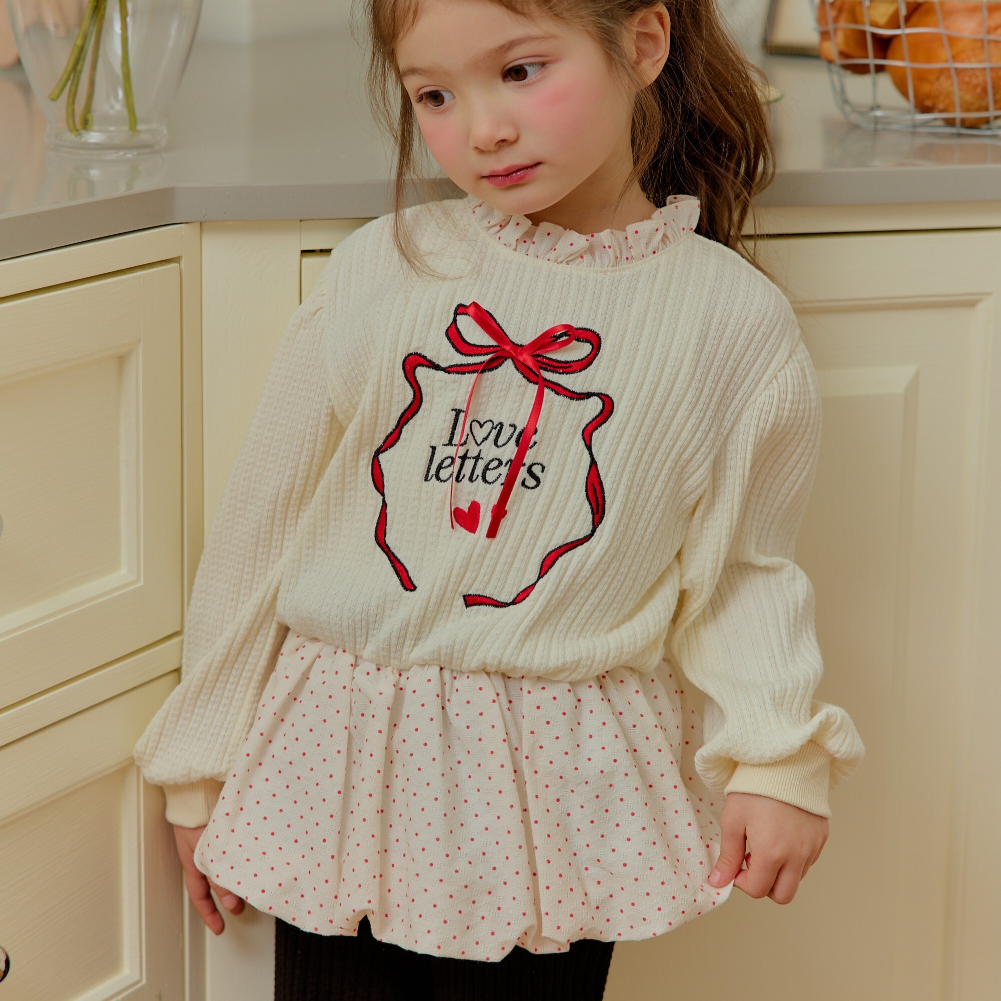 90-130 點點荷葉拼接上衣 2色