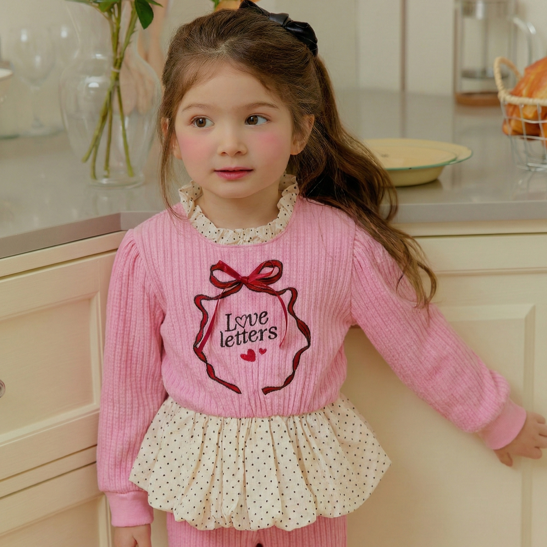 90-130 點點荷葉拼接上衣 2色