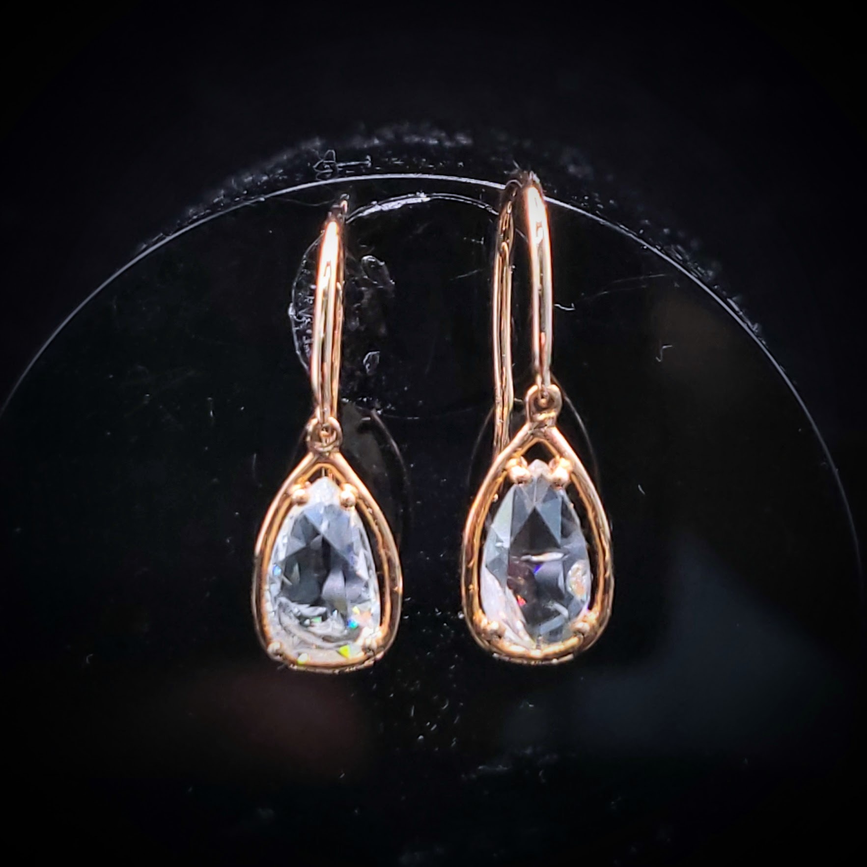 全新18K玫瑰金【主石 1卡3份梨形鑽石】吊耳環