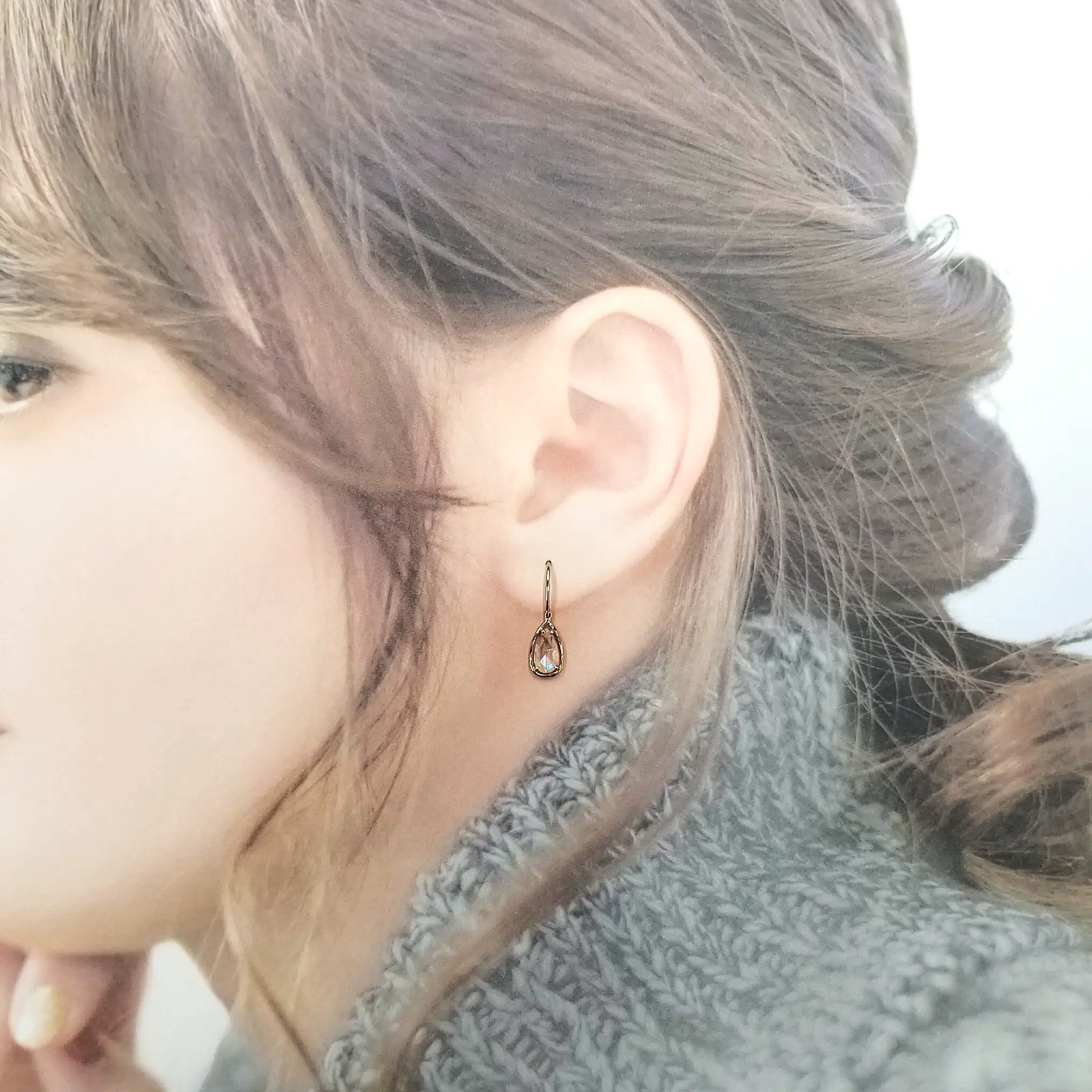 全新18K玫瑰金【主石 1卡3份梨形鑽石】吊耳環