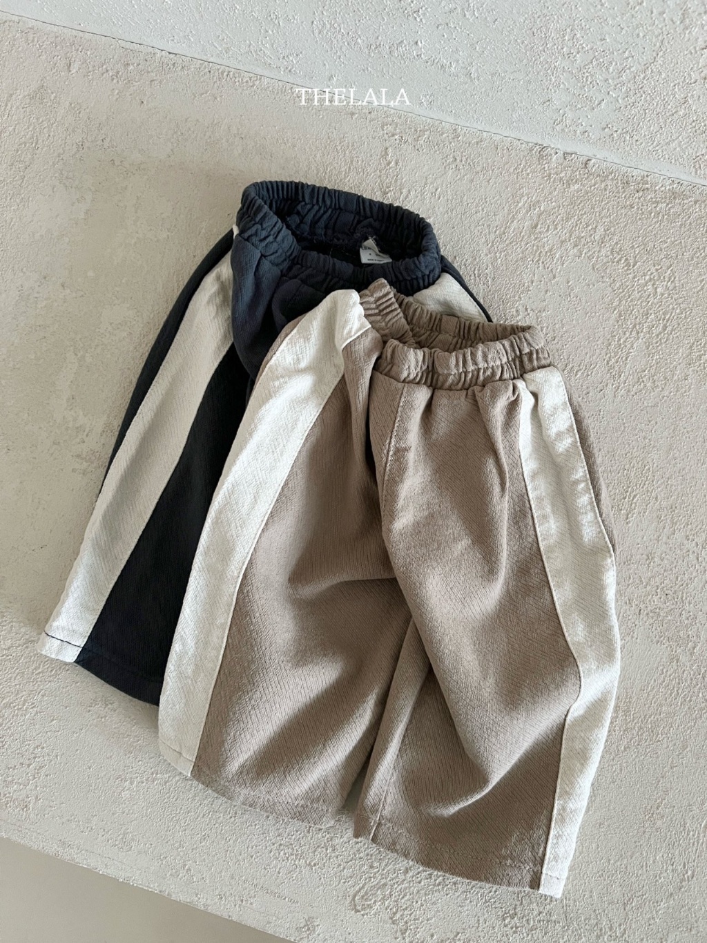 正韓春lalla 小童兩色側邊條鬆緊長褲