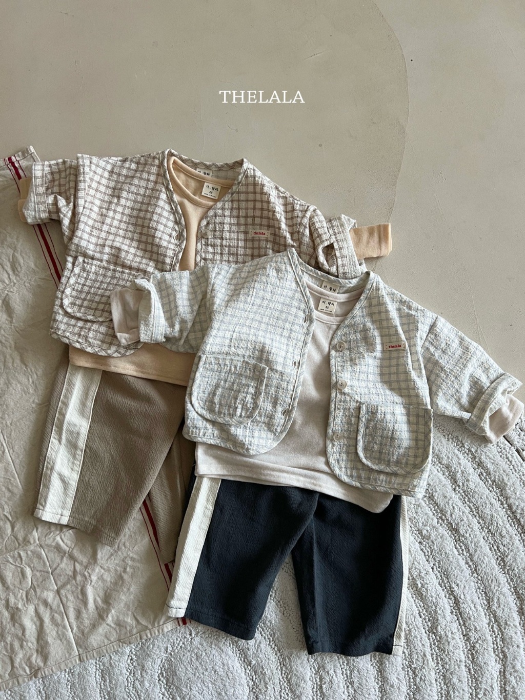 正韓春lalla 小童兩色側邊條鬆緊長褲