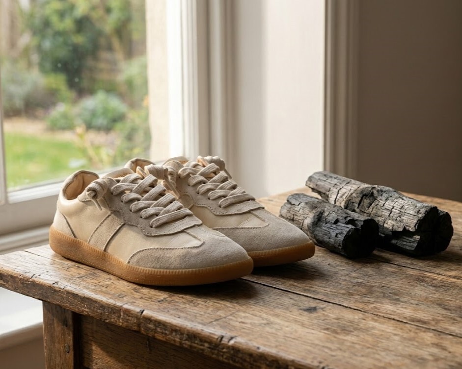 解析木炭除濕原理，利用多孔隙結構吸附鞋櫃濕氣與異味，是保護 Sanly Joy 真皮女鞋不發霉的天然乾燥劑。