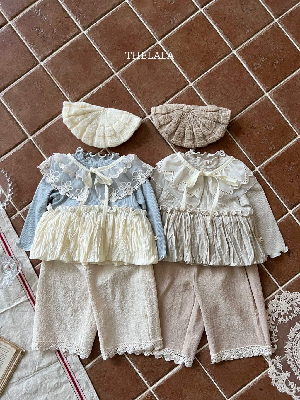 正韓春lalla 小童拼接木耳花苞上衣