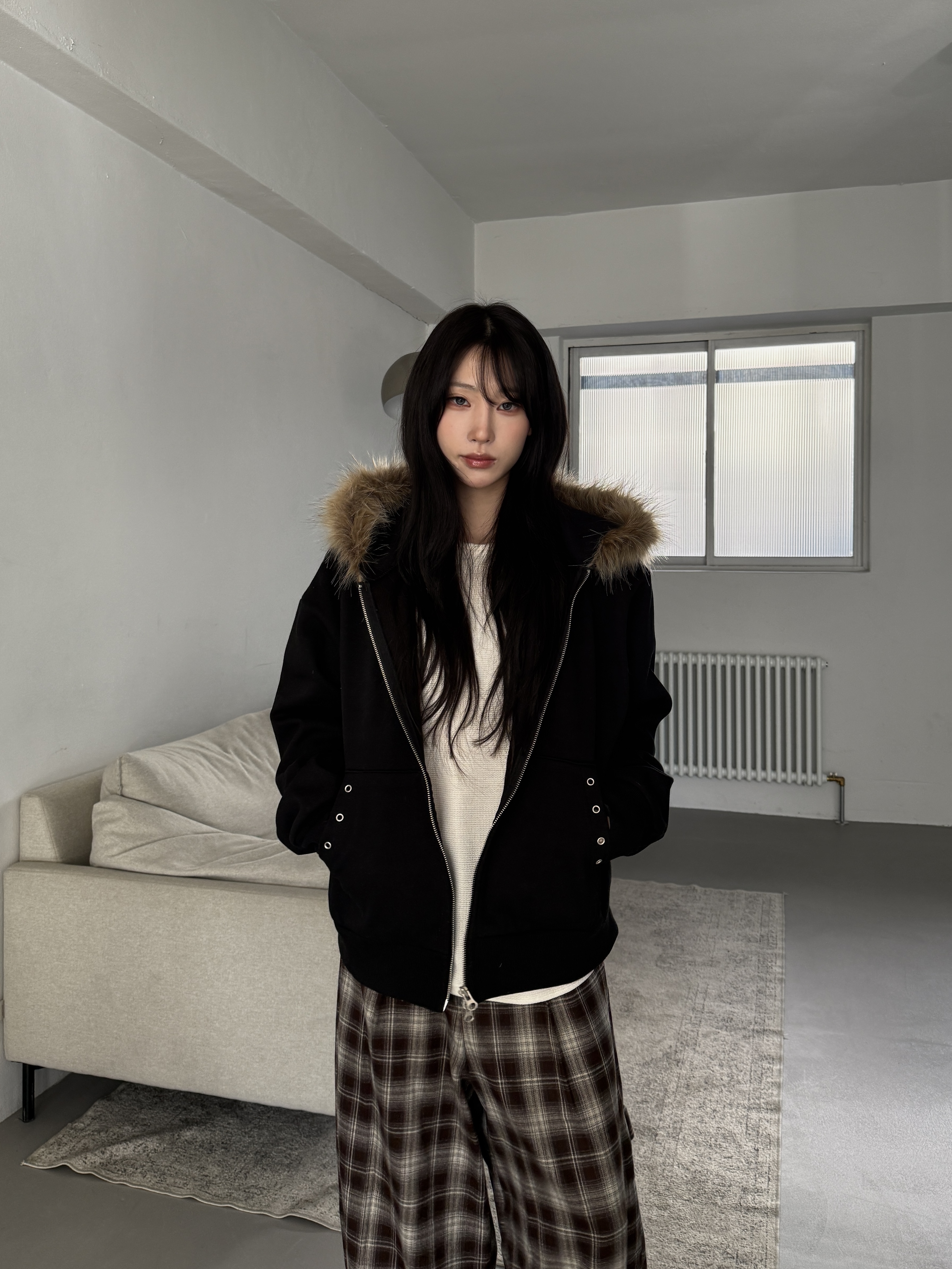 基本款 貂毛連帽 寬鬆連帽外套