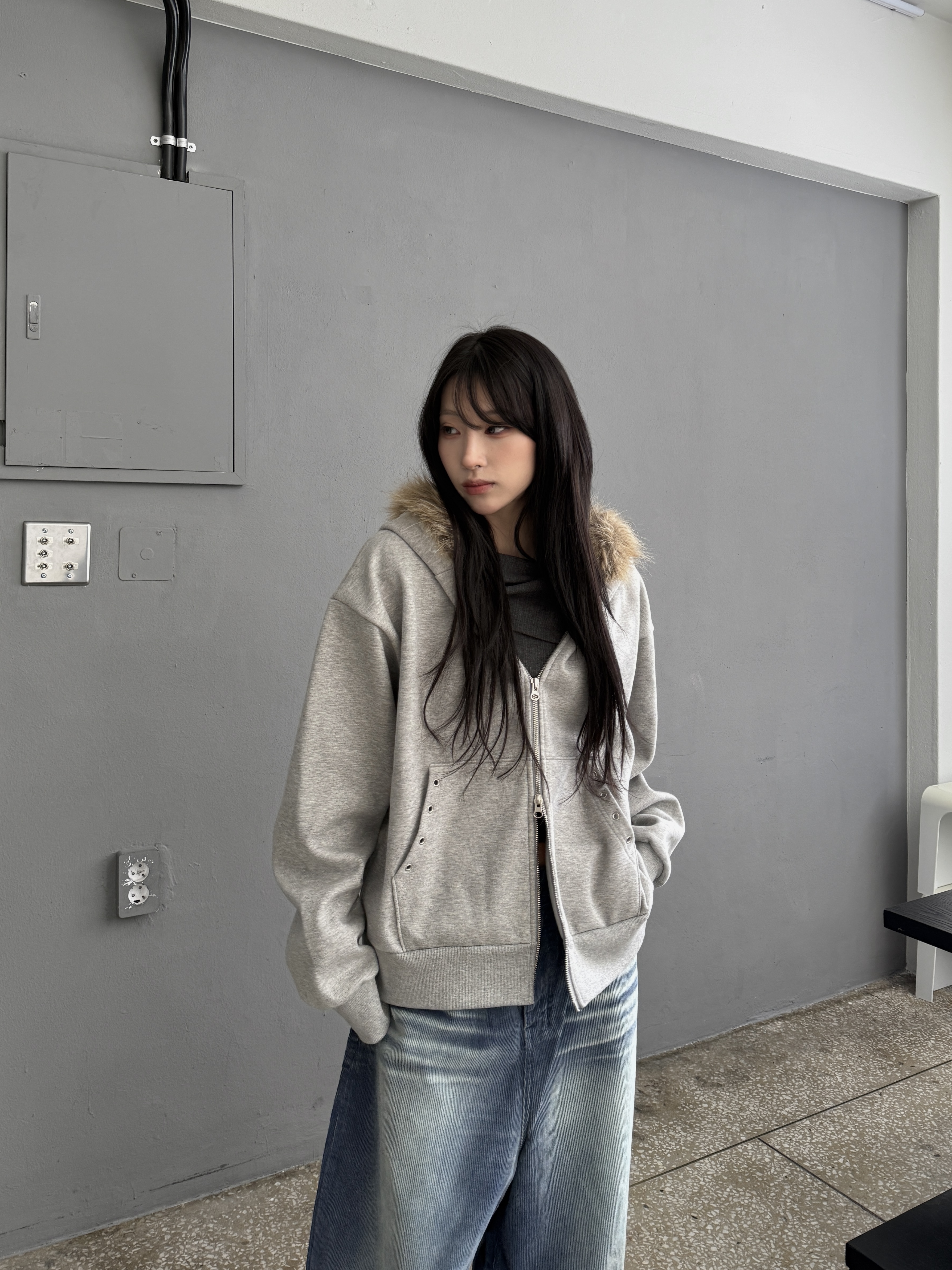 基本款 貂毛連帽 寬鬆連帽外套