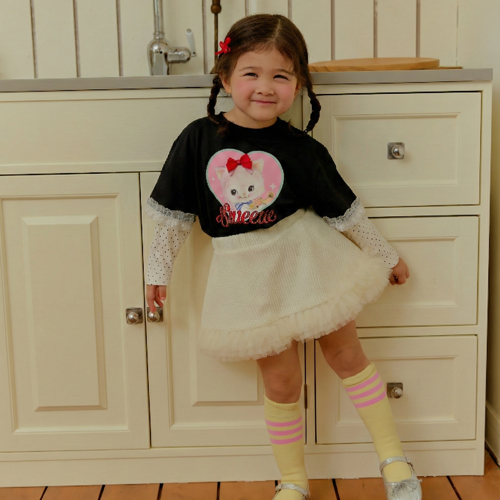 90-130 蓬蓬蕾絲滾邊褲裙 2色