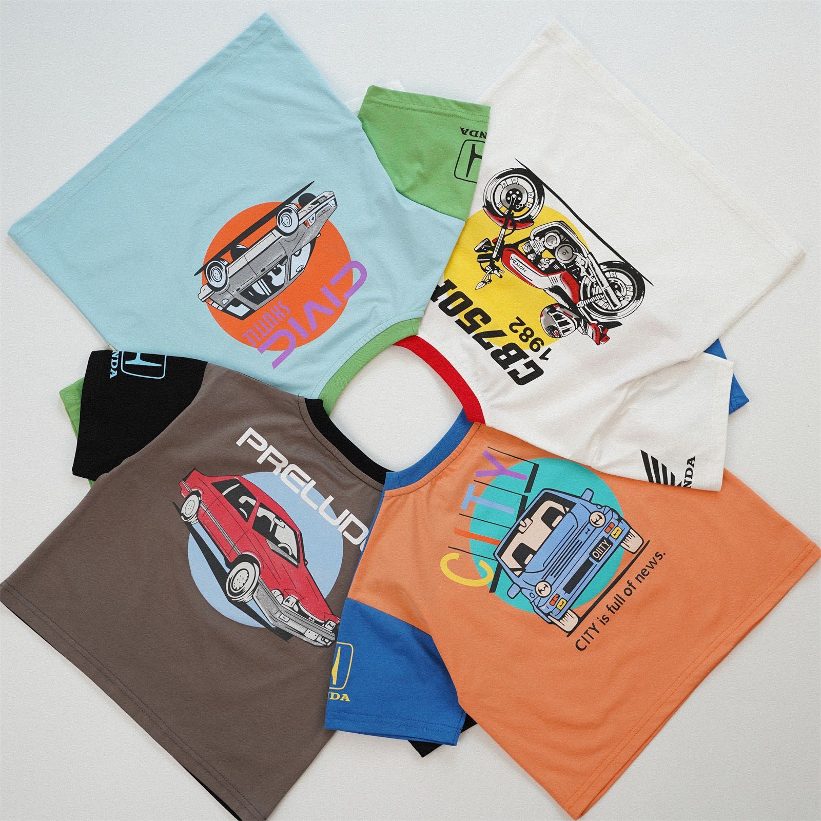 廠單 HONDA汽車印花拼色短袖