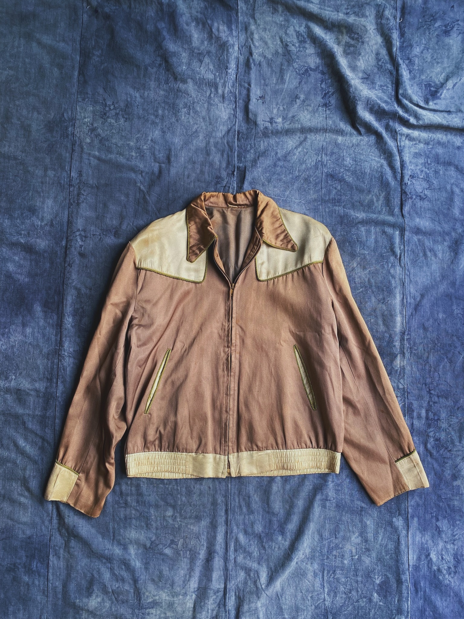 70s 2-Tone Satin Rockabilly Jacket  / 70 年代 雙色緞面 鄉村搖滾風格短版外套
