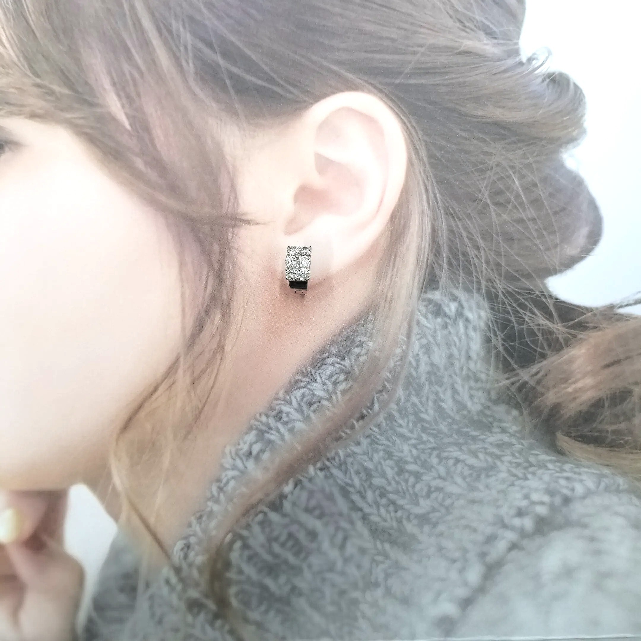 全新18K白金1卡89份鑽石圈耳環