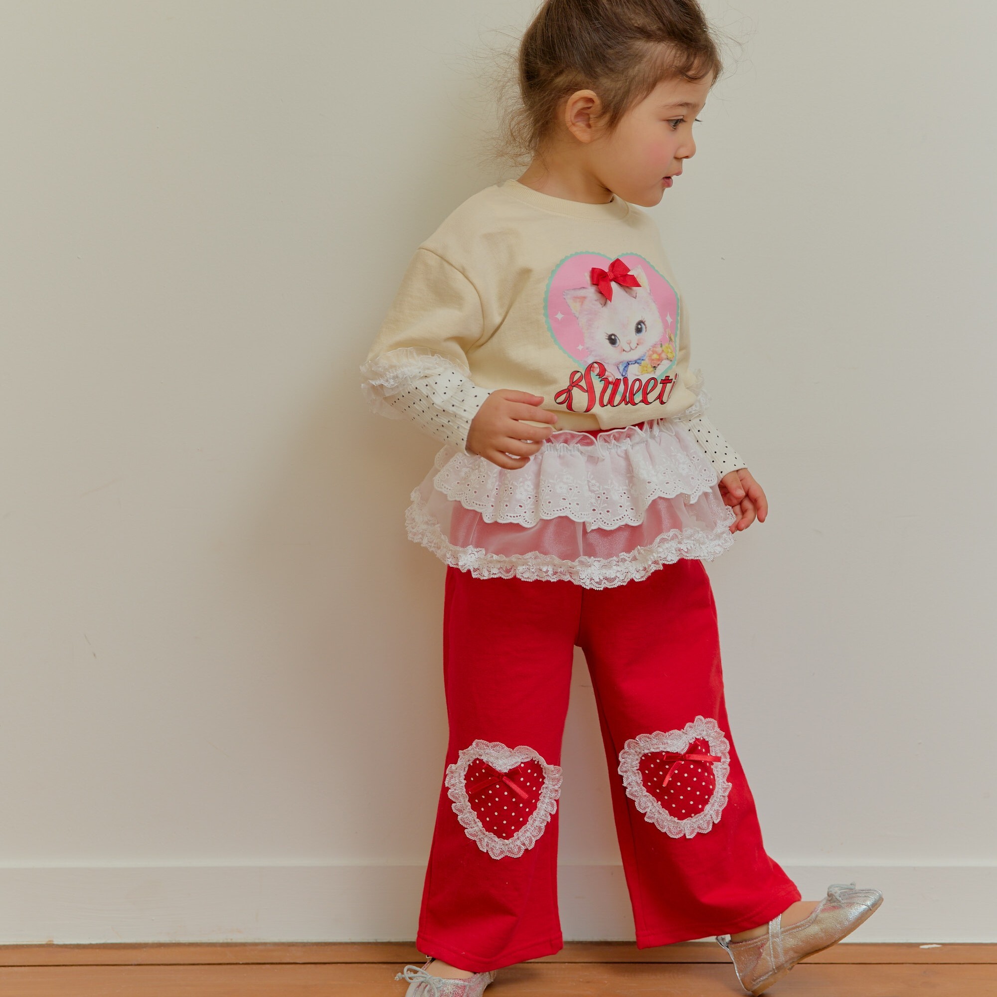 90-130 點點蕾絲愛心休閒褲 3色