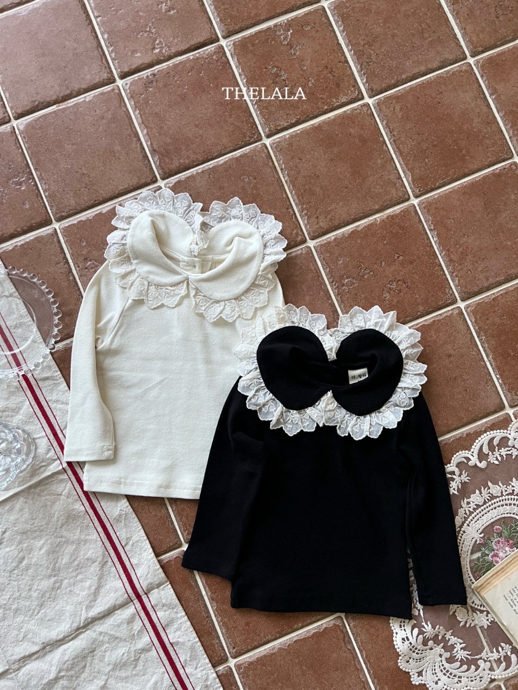 正韓春lalla 小童花花蕾絲領邊上衣