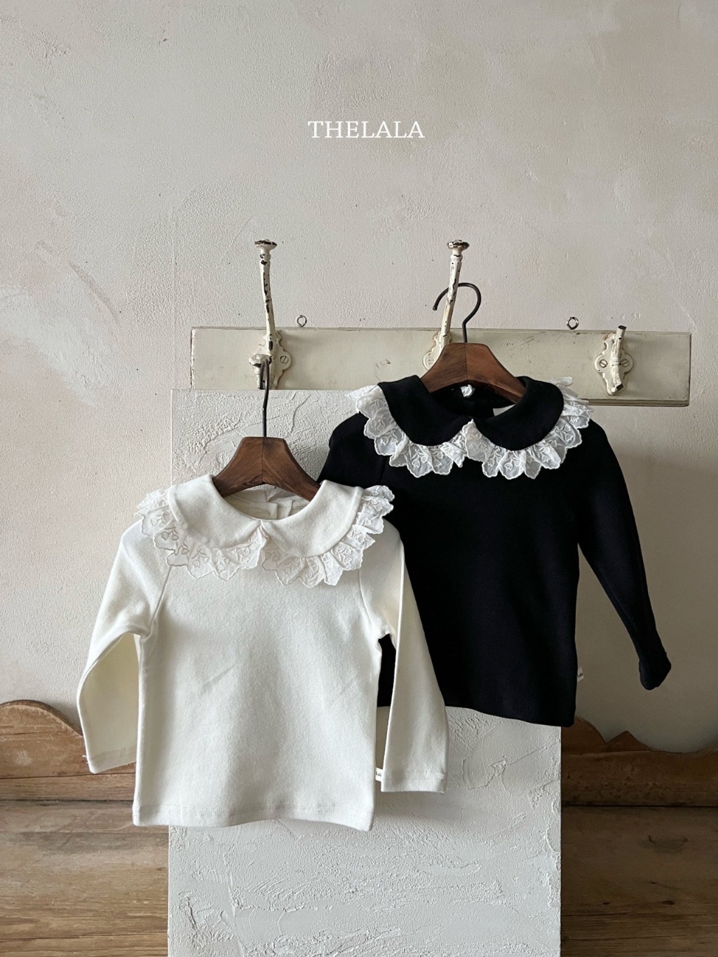 正韓春lalla 小童花花蕾絲領邊上衣