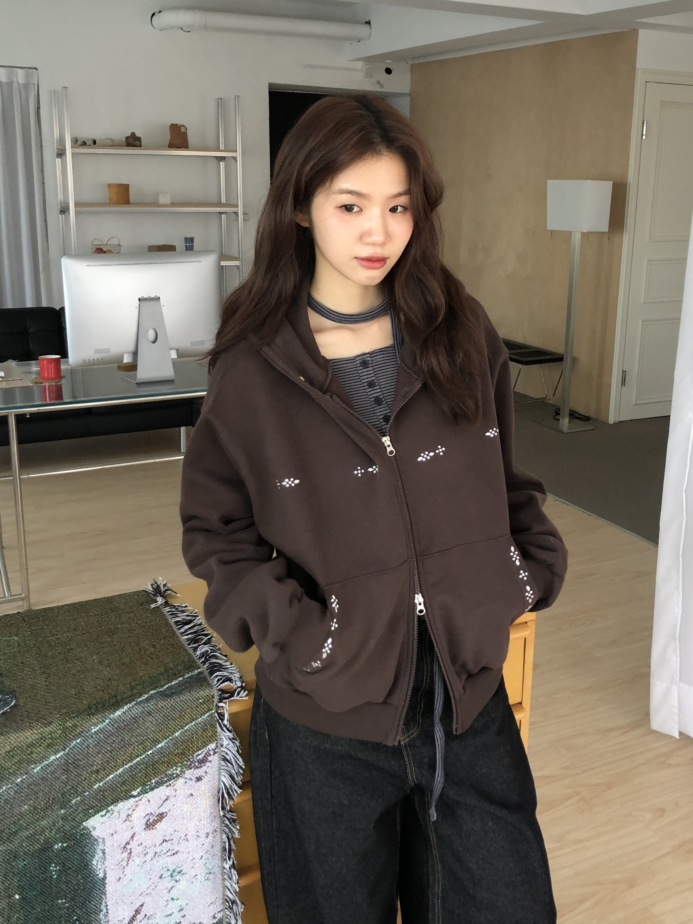 stud set-hood zip up #外套