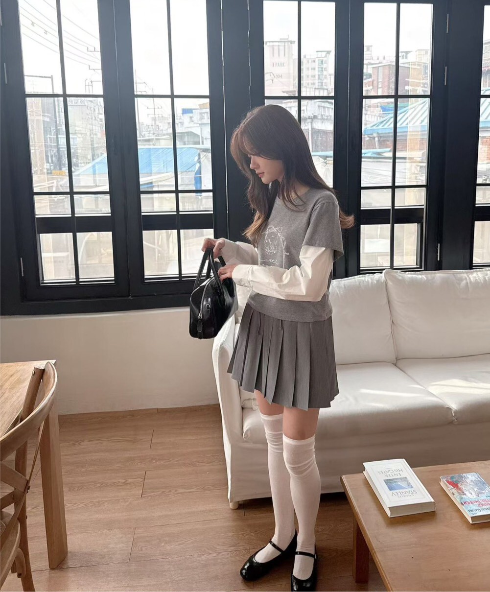 百褶綁帶內安全褲短裙