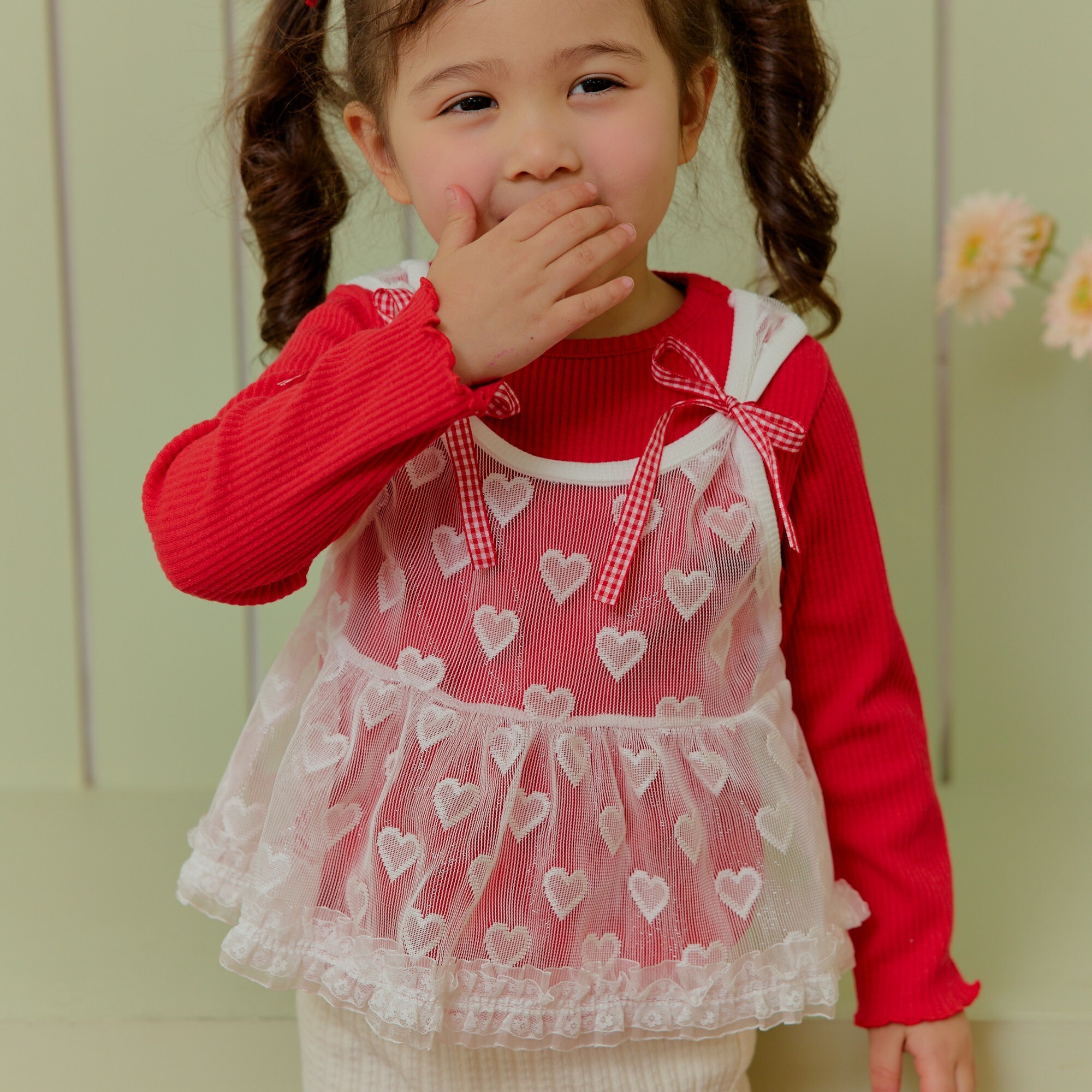 90-130 愛心蕾絲層疊上衣 2色