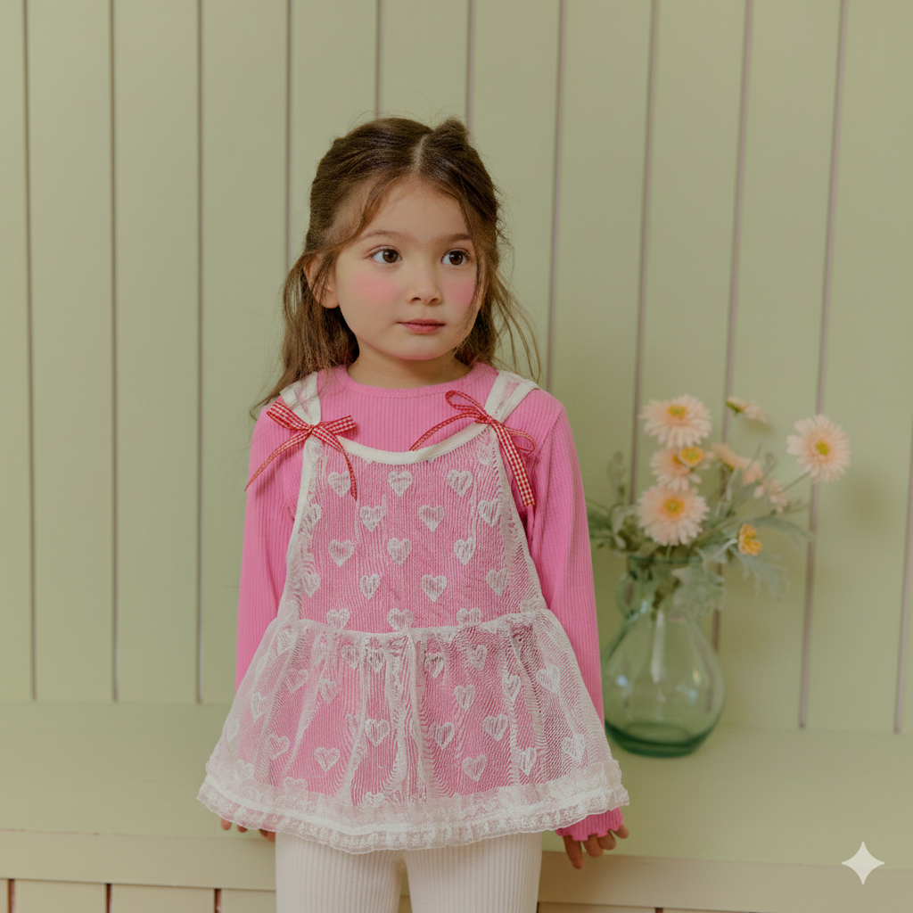 90-130 愛心蕾絲層疊上衣 2色