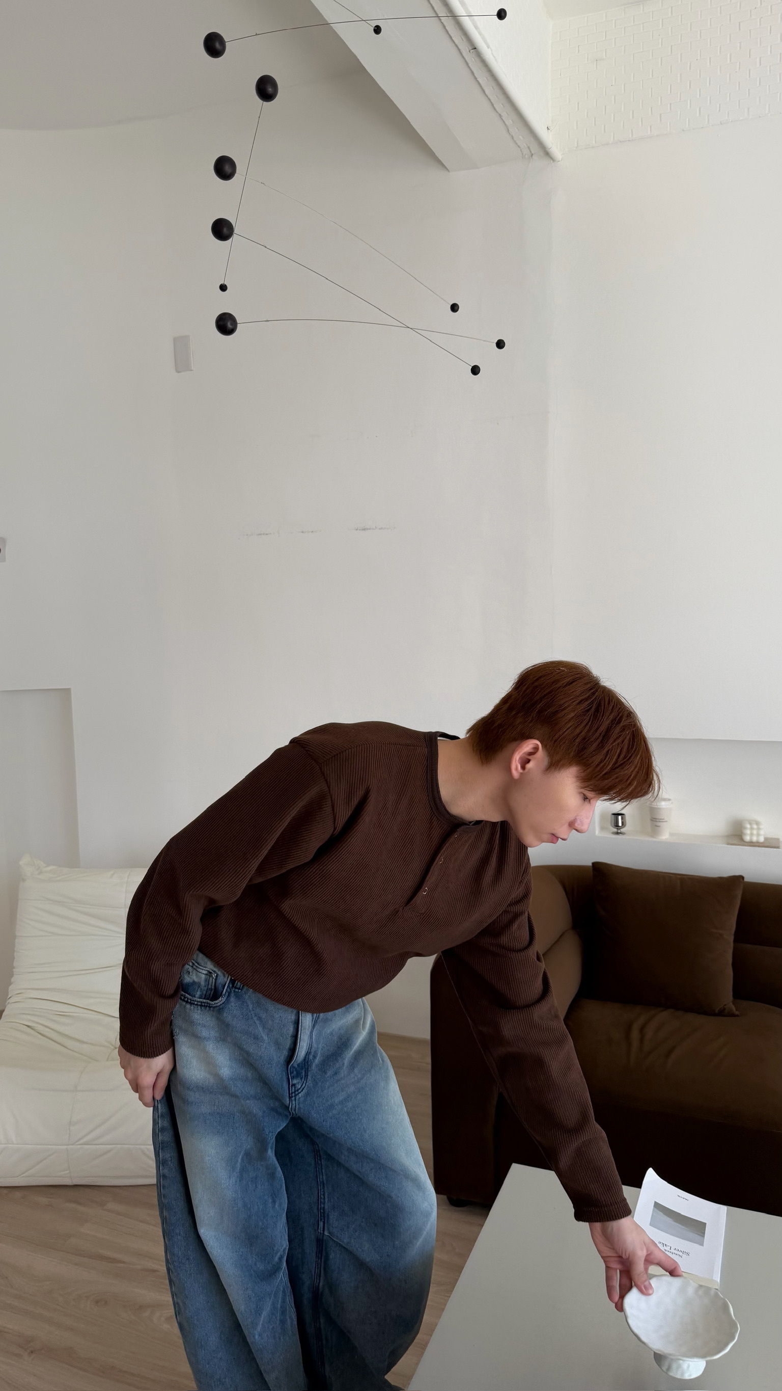 絨面坑紋圓領上衣